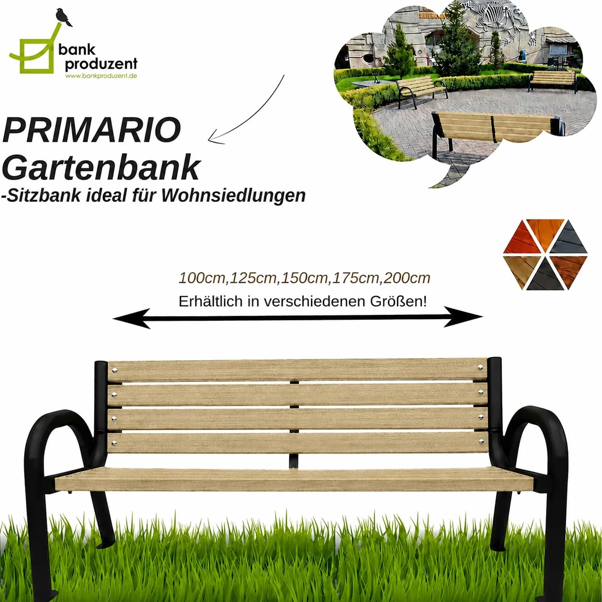 Banc de Jardin Extérieur en Bois - Banquette pour Parc, Devant Le Bureau - Chêne Clair, 125cm de Longueur Totale