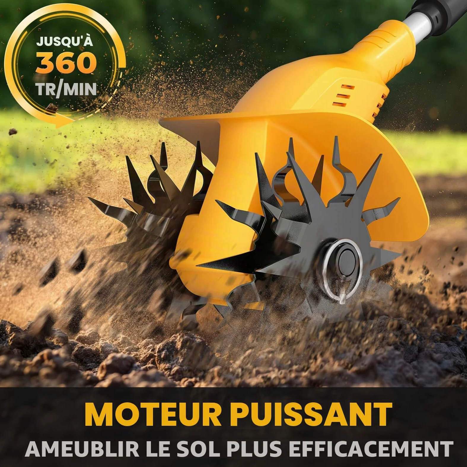Motobineuse Électrique sans Fil, TREXEEN Bineuse Électrique sans Fil Puissant avec 2 x 3,0 Ah Batteries, 360 TR/Min, Largeur de Travail 20 cm, Profondeur 16 cm, pour Pelouse Jardin Travaux du Sol
