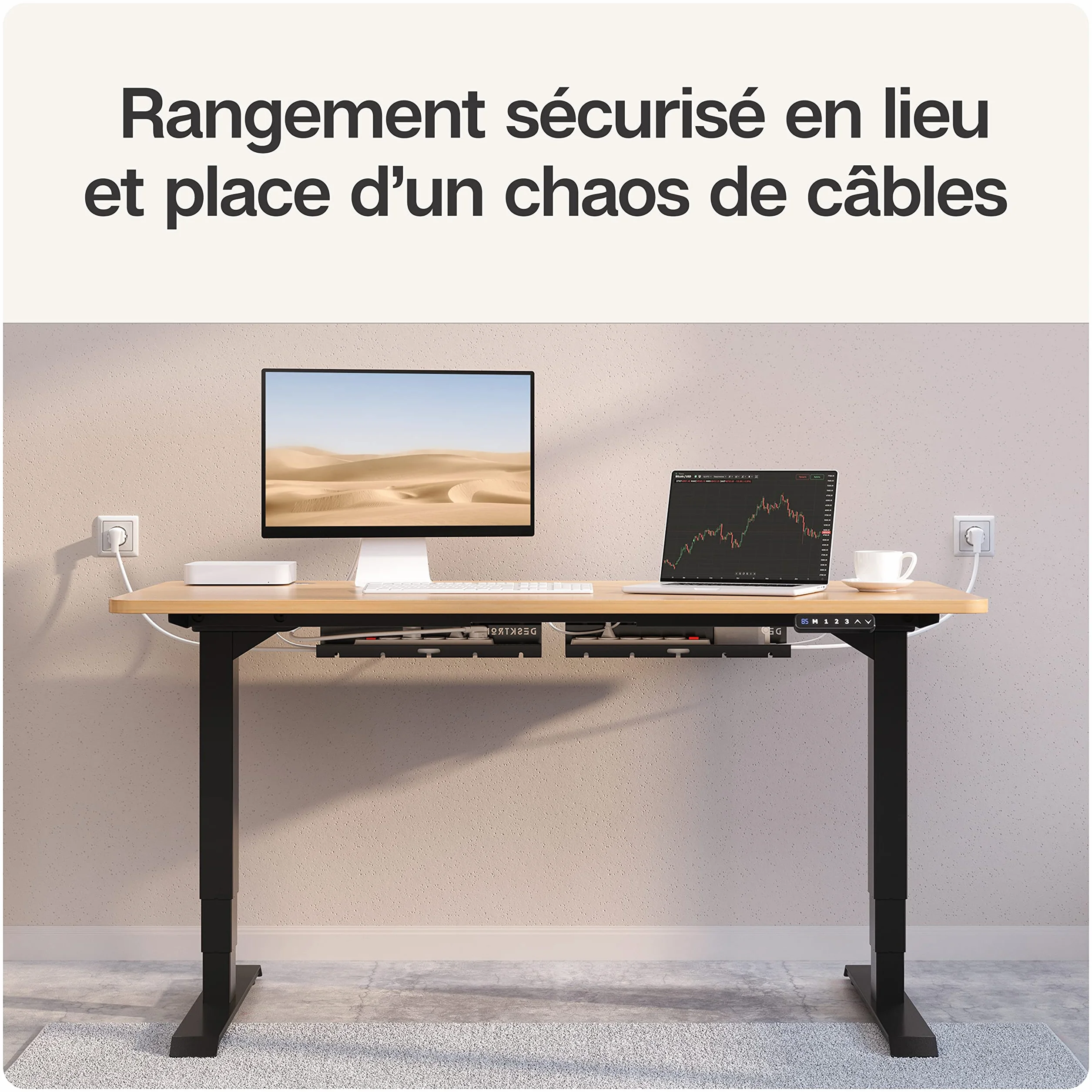 Lot de 2 Goulottes de Câbles de Bureau en Acier Inoxydable avec 5 Découpes - Noir