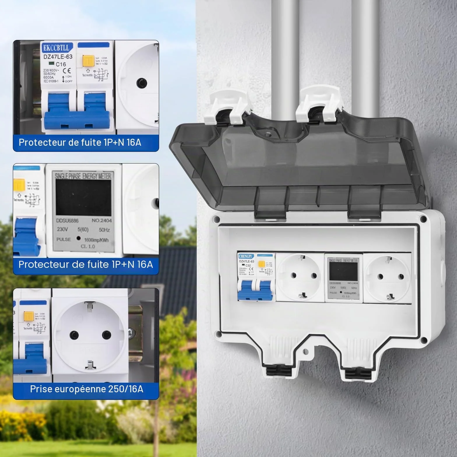 Coffret Électrique Étanche IP66 16A 8 Modules Boîte de Distribution Plastique Exterieur