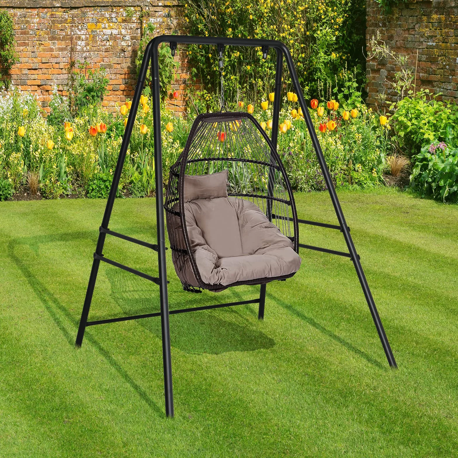 Bonnlo Support Hamac en Métal Robuste Pied Fauteuil Suspendu 200 KG 137L x 138.5W x 180H cm Noir