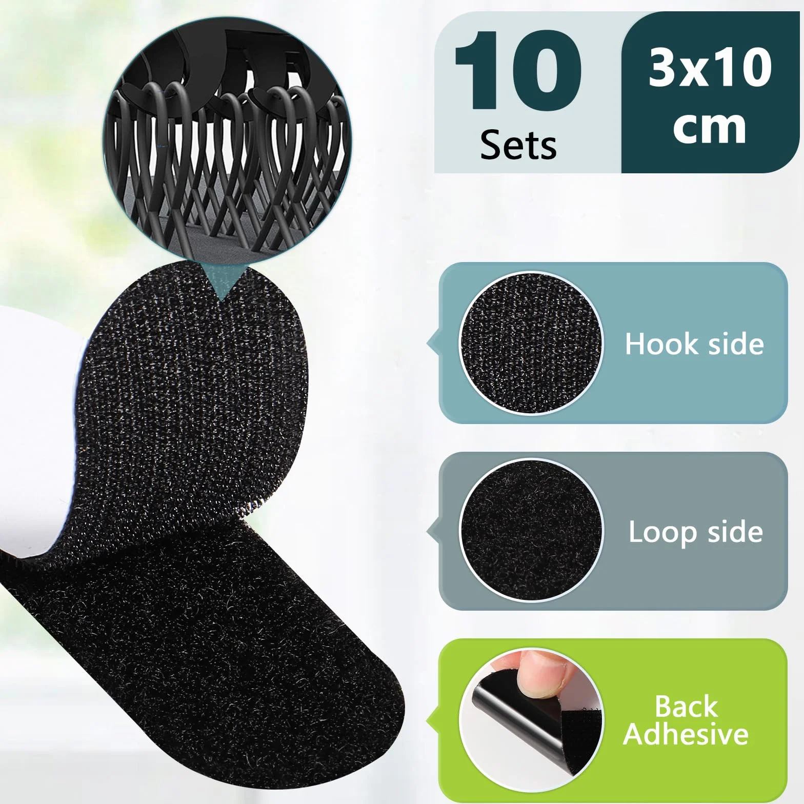 Blendura Double Face Autocollant 10 Pièces 3x10cm Noir pour Mur Sol Métal Plastique