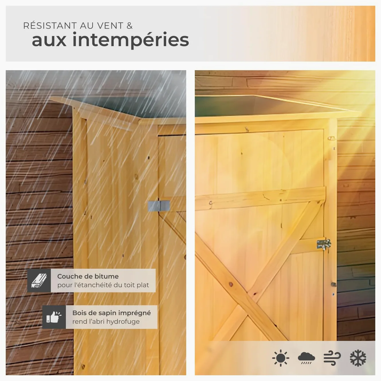 tectake® Abri de Jardin Bois Cabane de Jardin à Outils Toit Plat, Rangement et Stockage extérieurs pour Outils de Jardinage Armoire extérieure Abri de Stockage Remise Outil 75 x 56 x 118 cm