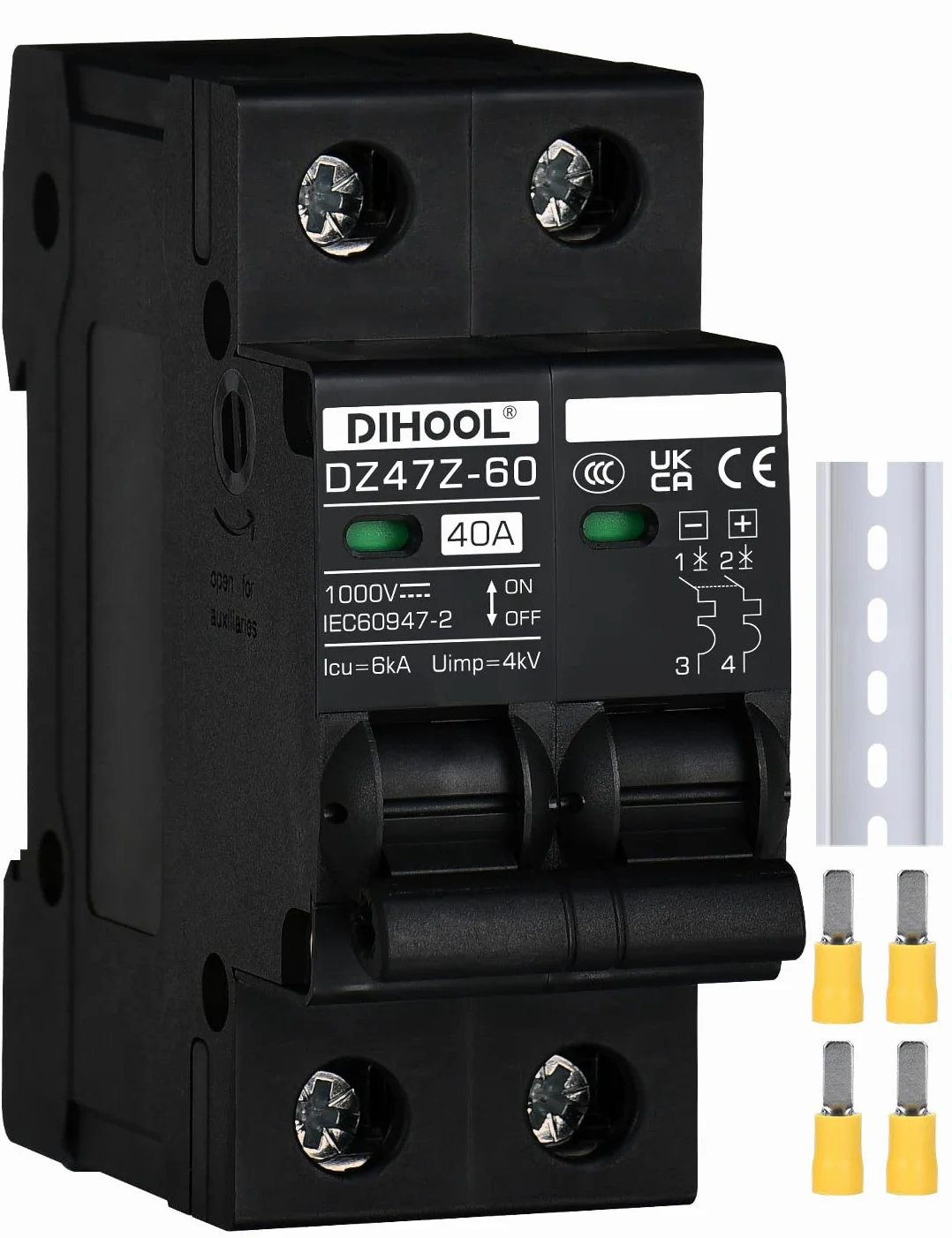 DIHOOL DC disjoncteur 1000VDC solaire PV photovoltaïque automatique 2 pôles 40 ampères