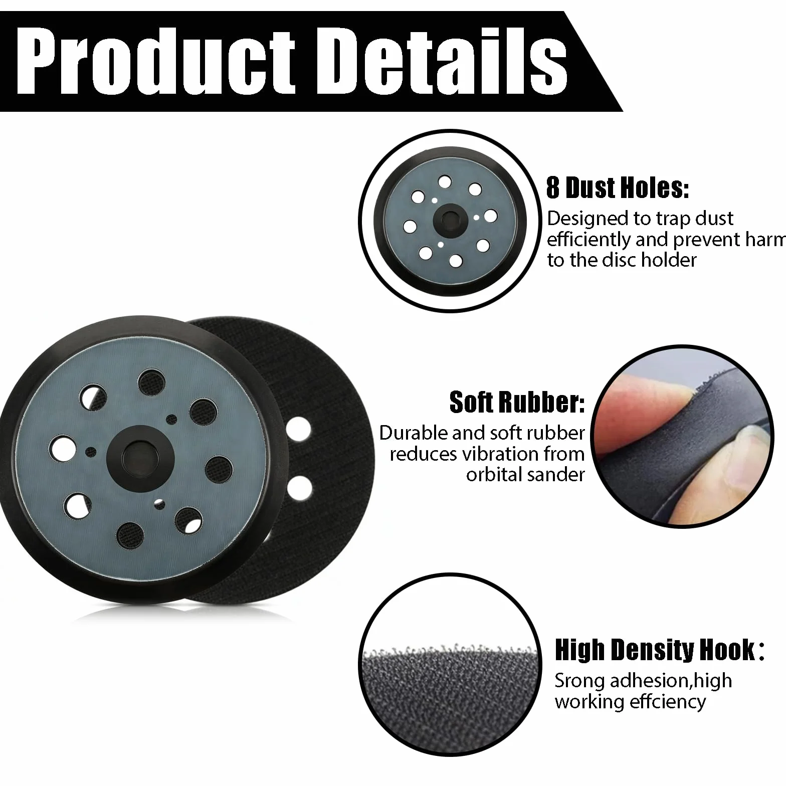 Makita Plateau de Ponçage 125mm 8 Trous Compatible BO5010 BO5021 BO5030K BO5031K BO5041K M9204 MT924 DBO180 DeWalt DW420 DW421