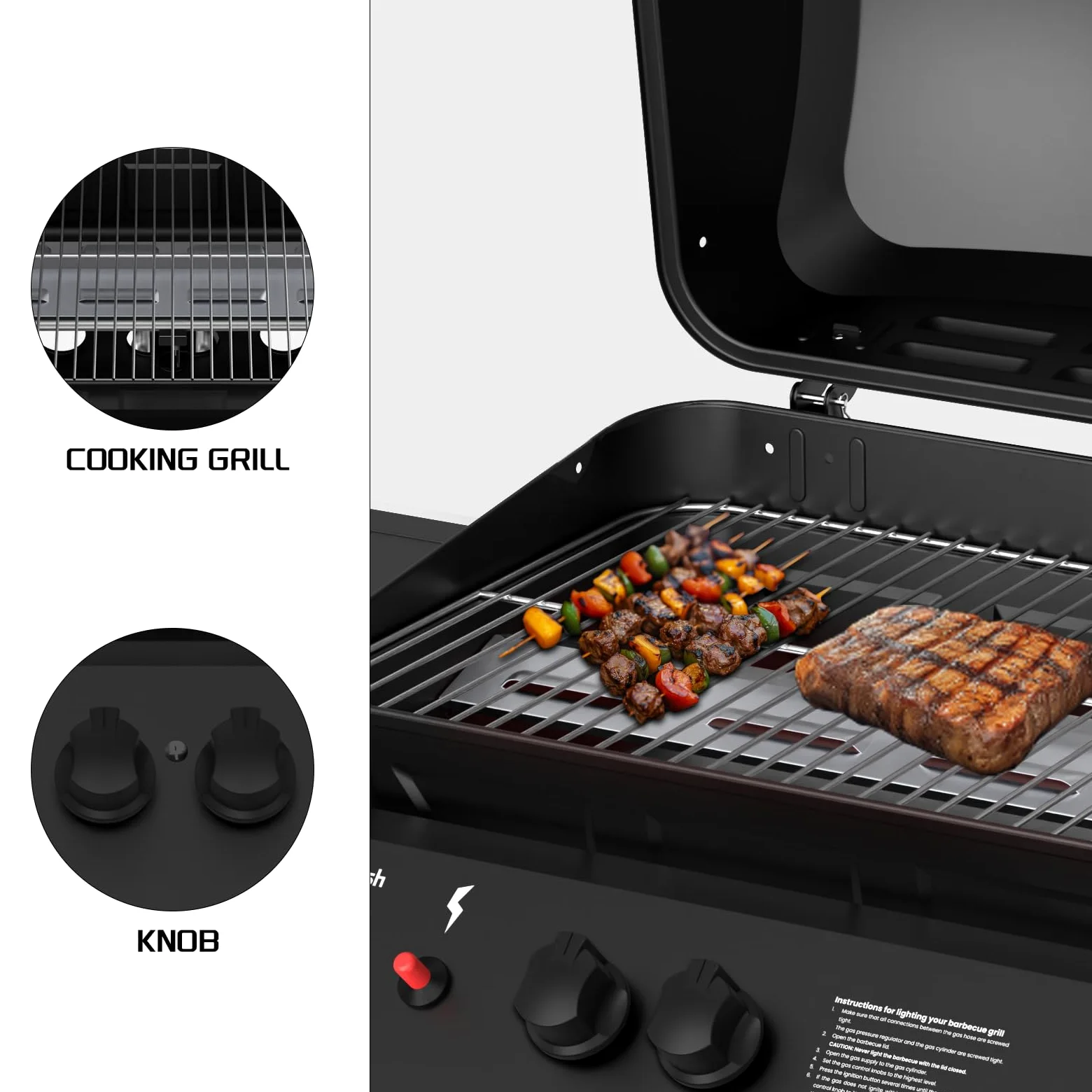 Topwish barbecue gaz, barbecues à gaz 2 brûleurs,plancha gaz exterieur,étagère rabattable en latéral, sur roulettes,6000W,106.44 * 55.6 * 103.85cm