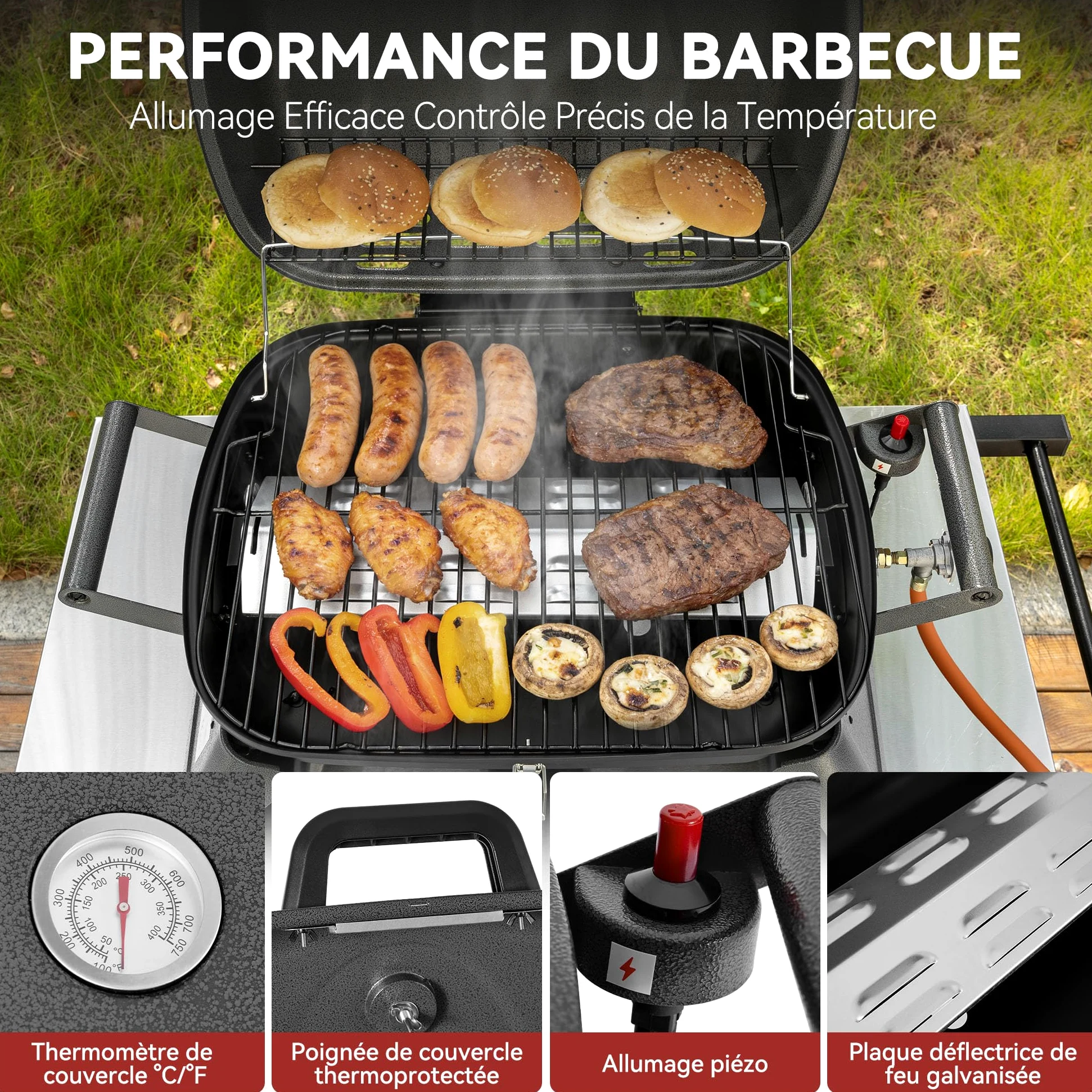 Royal Gourmert Barbecue à gaz Portable de 3,5 KW, Barbecue de Table à gaz avec poignées et Pieds rabattables, Barbecue de Camping pour Le Jardin ou la Terrasse