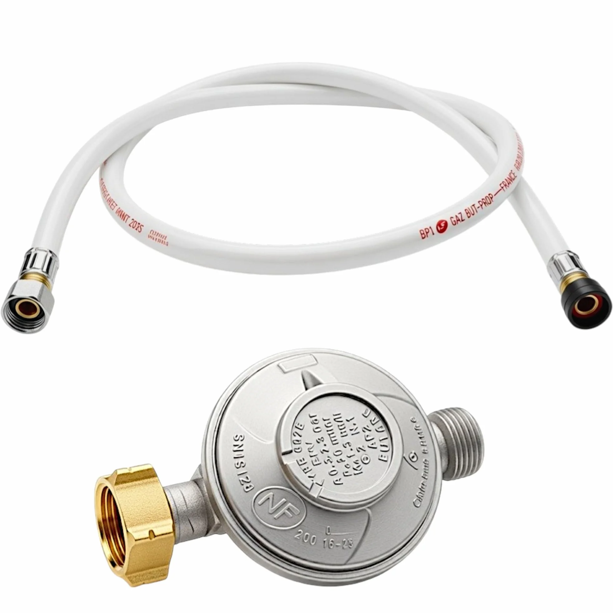 Kit Détendeur Gaz Butane 28 mbar Tuyau Flexible 1,5 m Raccords 20/150 G1/2 Barbecue Plancha Chauffe-Eau