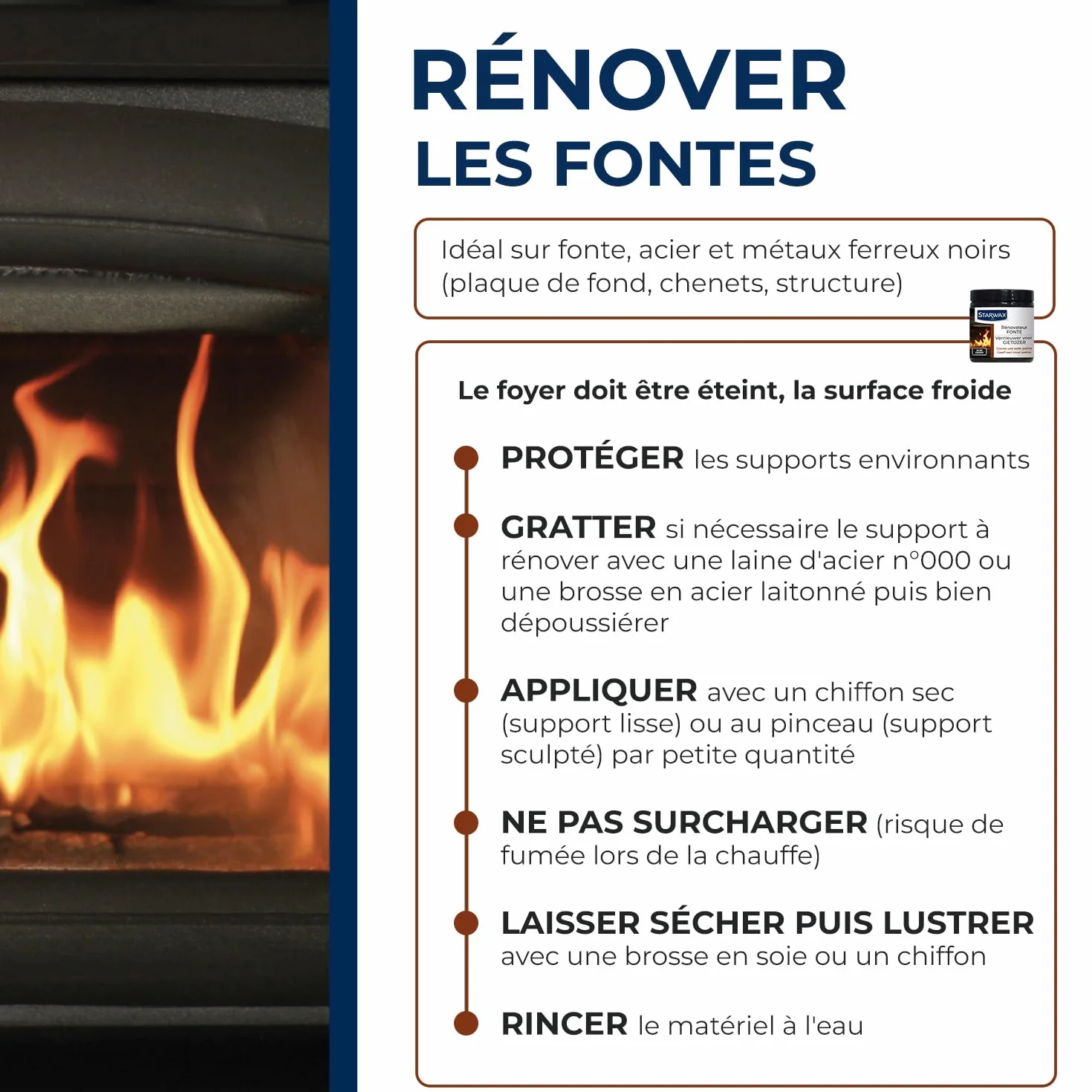 STARWAX Rénovateur fonte et acier pour poêle 200ml noir