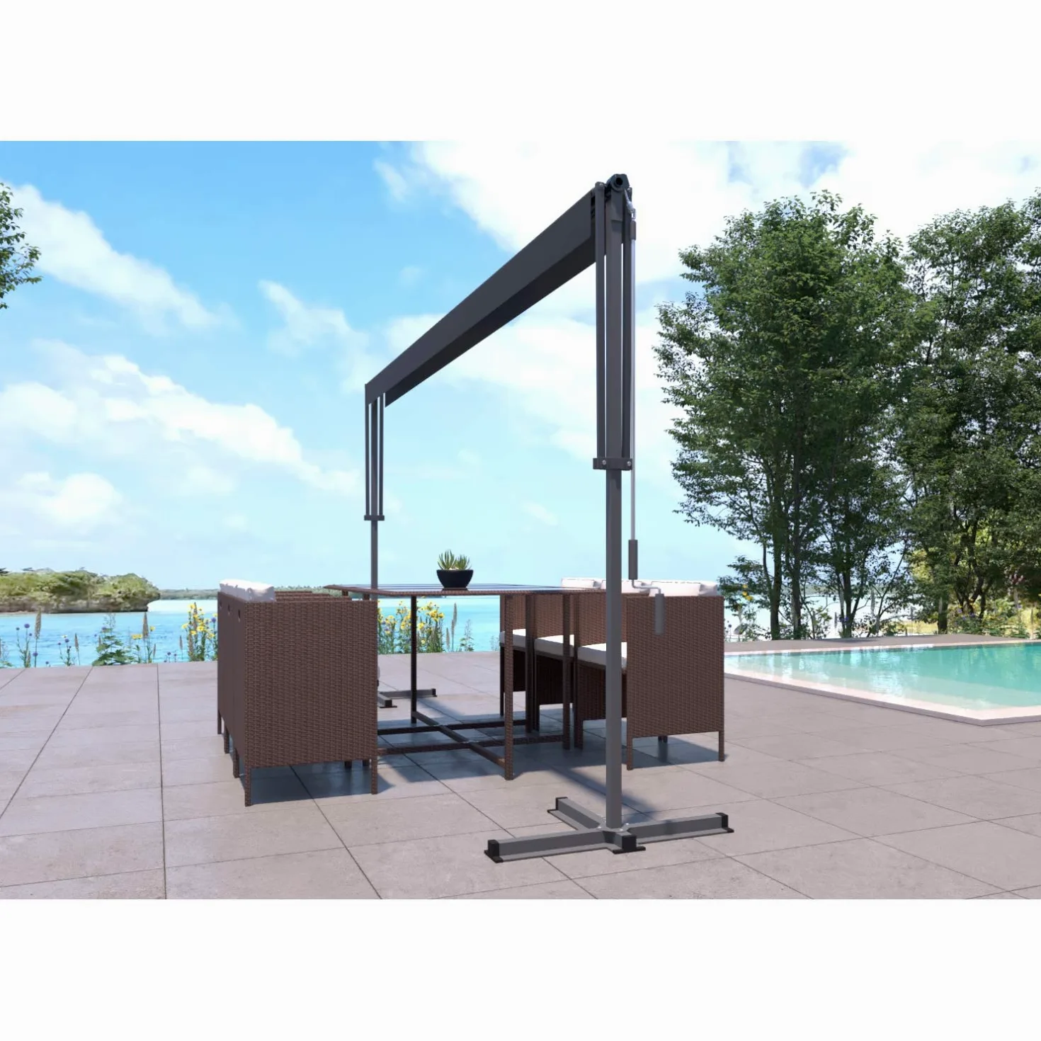 Store Banne Double Pente 4x3m Manuel ISEO Gris - Toile Waterproof 250g/m² Hydrofuge & Anti-UV - Protection Jardin & Terrasse avec Manivelle - Structure Aluminium Robuste - Concept Usine