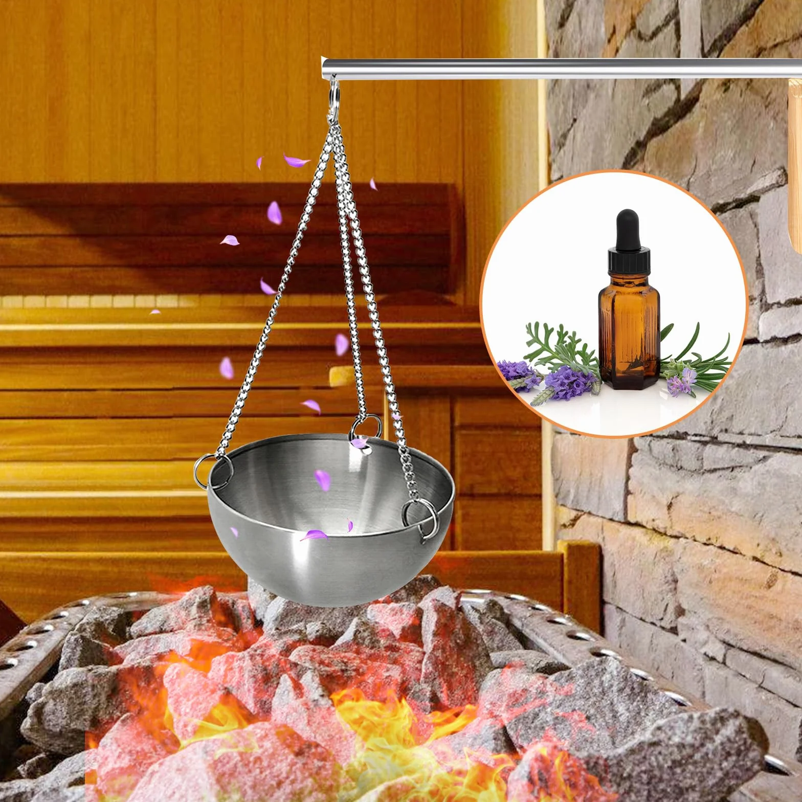 Bordeag Bol D'arôme Sauna 12cm Acier Inoxydable Huile Essentielle Accessoire Sauna Spa