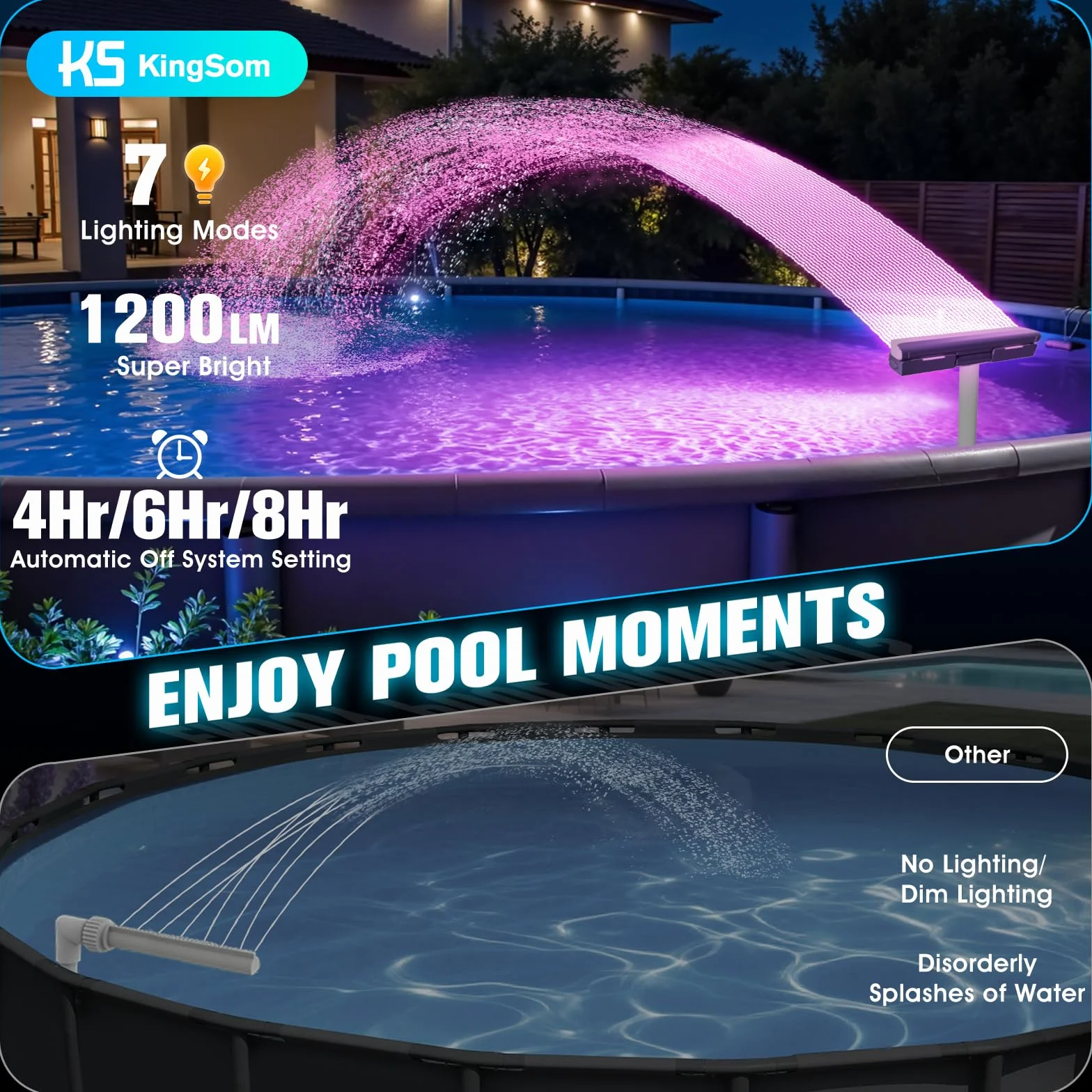 KingSom Fontaine Piscine Cascade Rechargeable avec Télécommande, Accessoires Piscine Hors Sol Creusées Réglable Violet