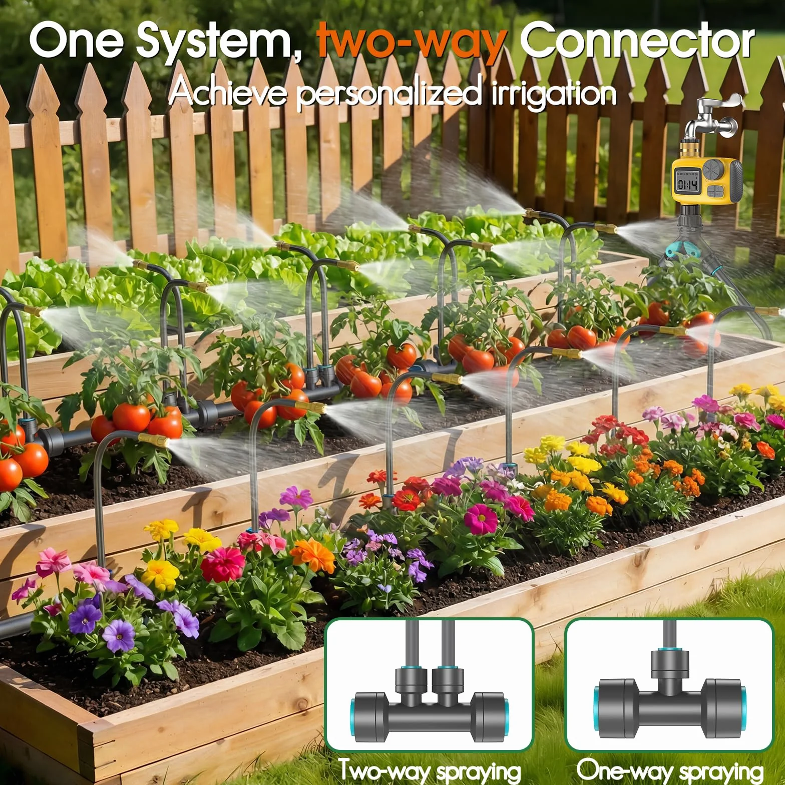 Kit d'irrigation goutte à goutte 30M avec programmateur, tuyau 1/2", 20 buses réglables 360°, arrosage automatique