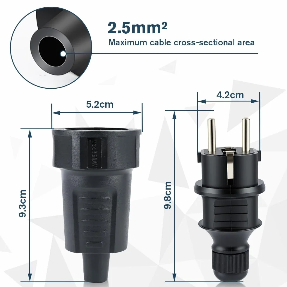 AXFEE Lot de 2 prises Schuko 250 V 16 A IP44 caoutchouc