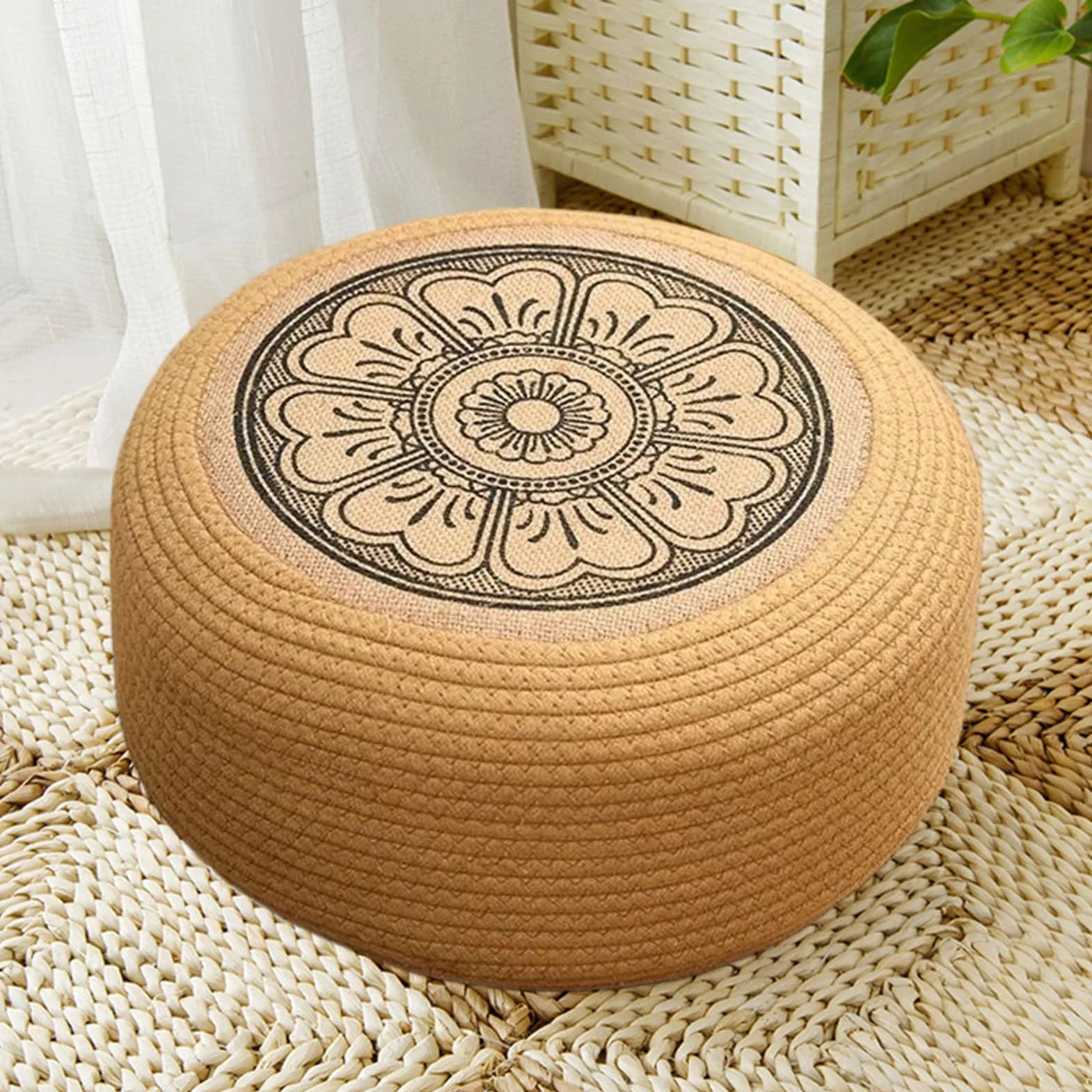 Genérico Pouf en rotin imperméable pour extérieur | Coussins de sol pour terrasse, porche, piscine et environnements côtiers