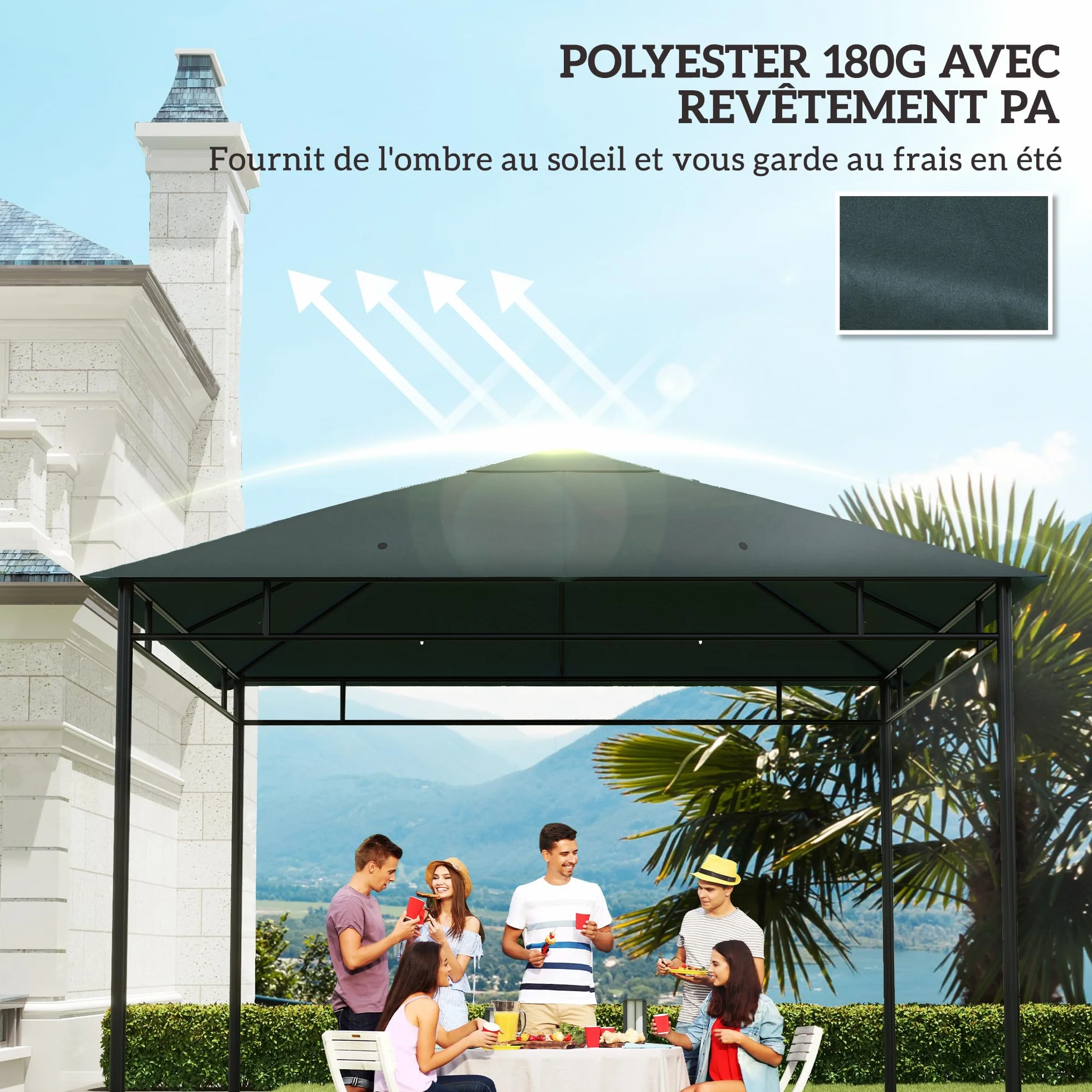 Outsunny Toile de Rechange pour Gazebo de Jardin 3x3 m Polyester 180 g/m² Anti-UV Gris