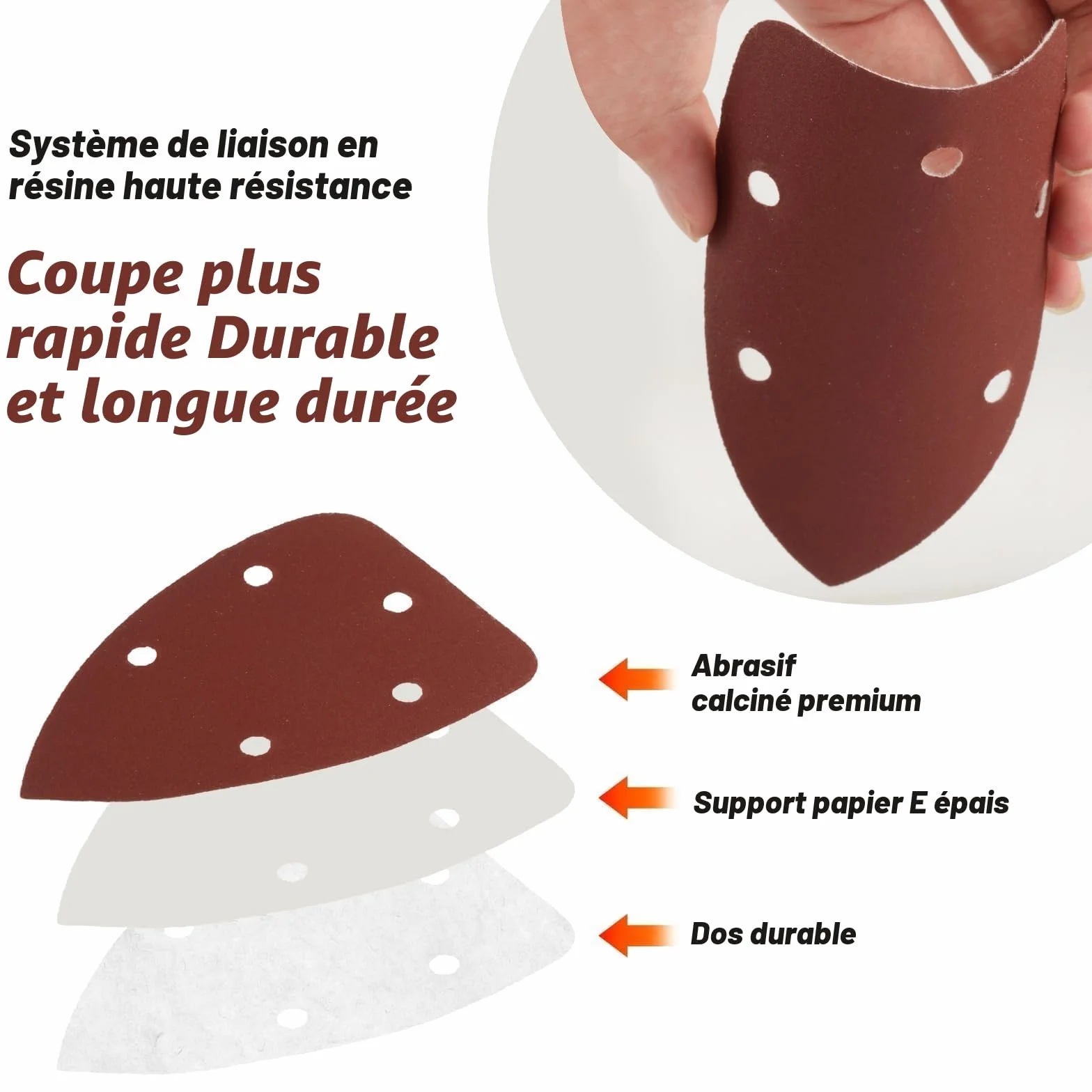 Papier de Verre Triangles de Ponçage 60 Pièces, 5 Trous Feuilles Abrasives Grain P40/80/120/180/240/320 pour Ponceuse Triangulaire