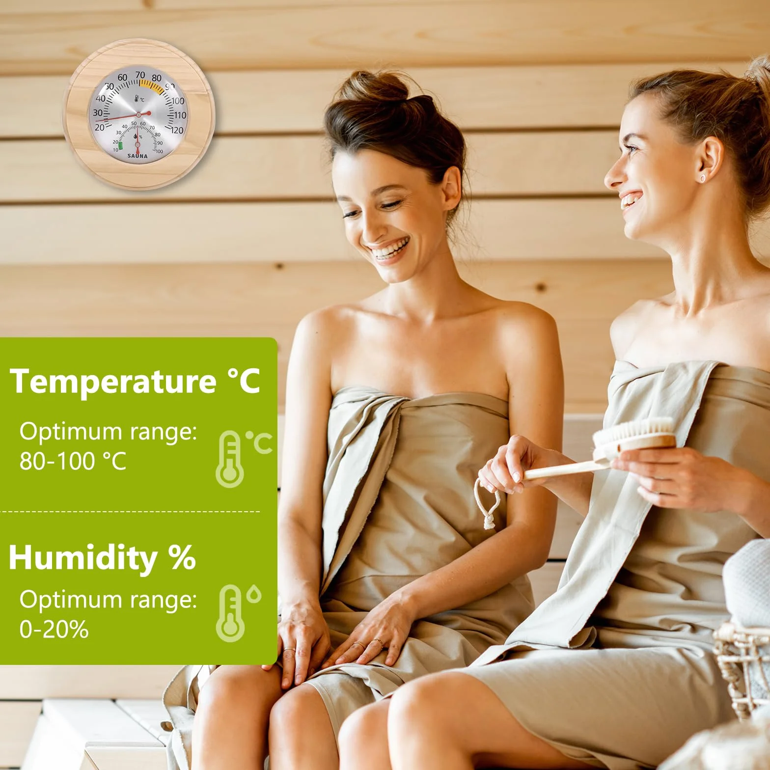 Thermomètre hygromètre 2 en 1 en bois haute précision pour sauna hammam
