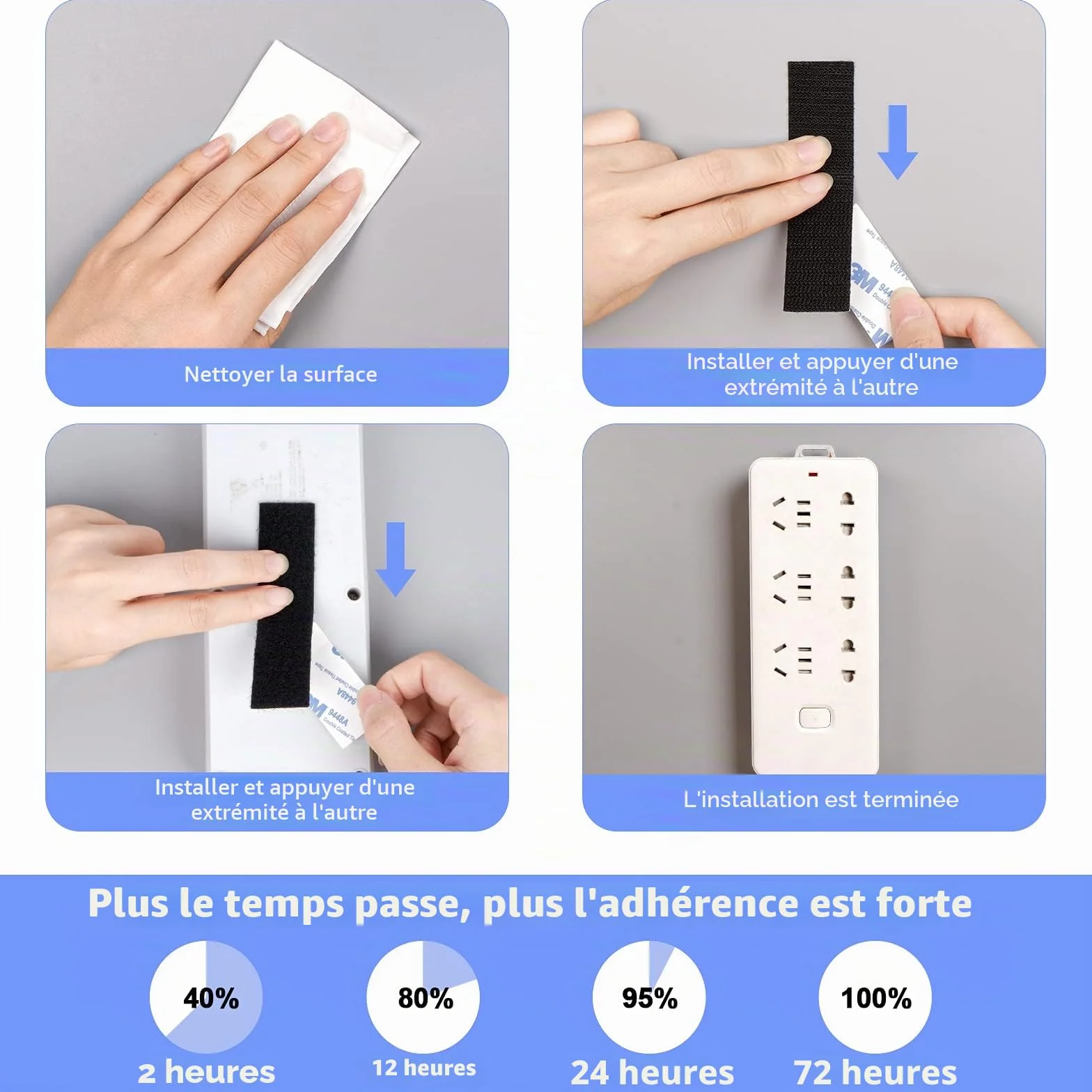 Elover Ruban Adhésif Tissu 10 cm x 5 cm 12 Paires Résistant Réutilisable