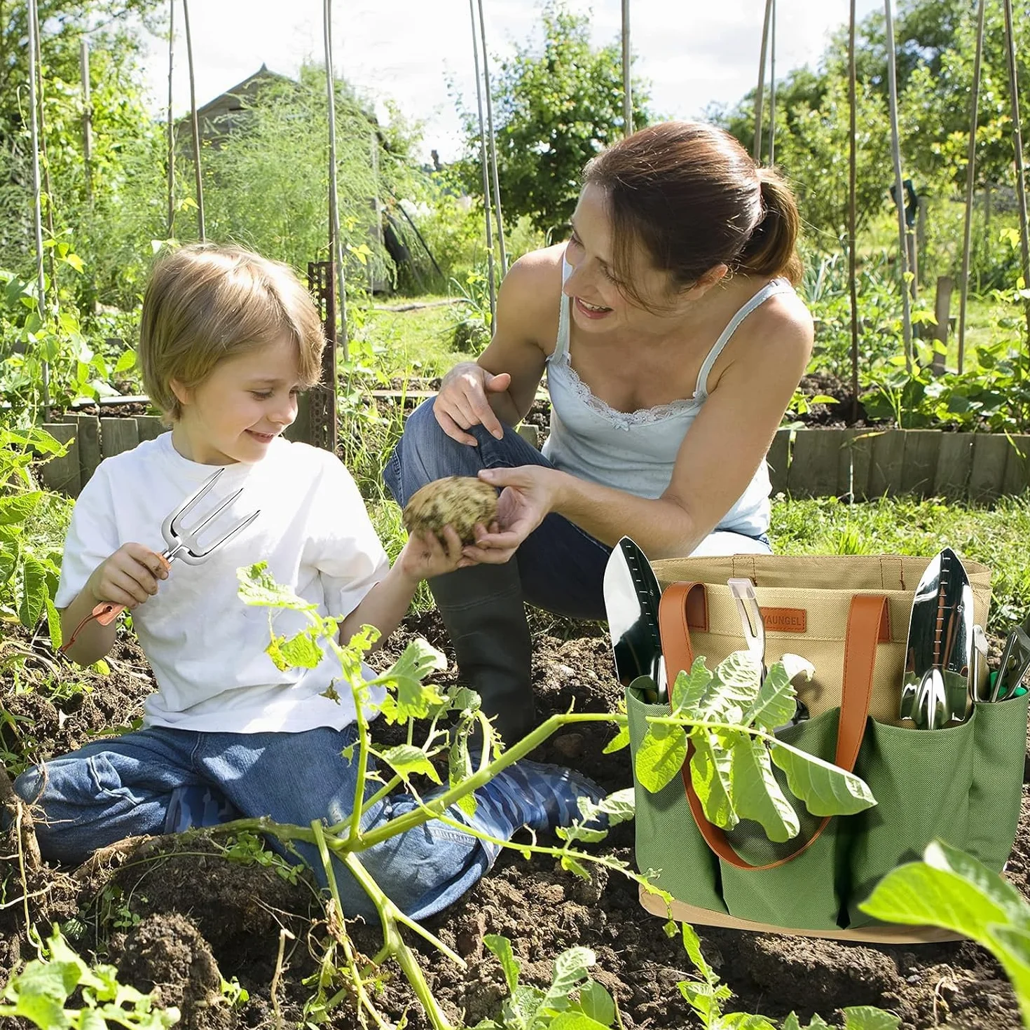 YAUNGEL Ensemble d'Outils de Jardinage, 10 Pièces en Acier Inoxydable à Usage intensif avec poignée en Bois antidérapante - Cadeaux pour Les Femmes et Les Hommes, Vert