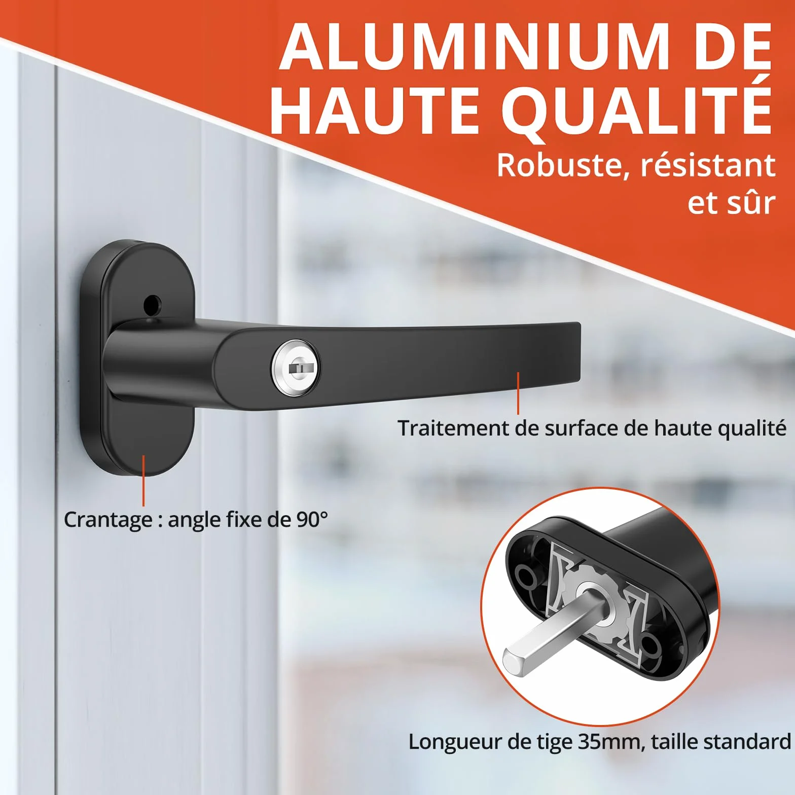 GETLITOOL Poignées de fenêtre verrouillables 35 mm Aluminium avec clés, sécurité Enfant, Noir