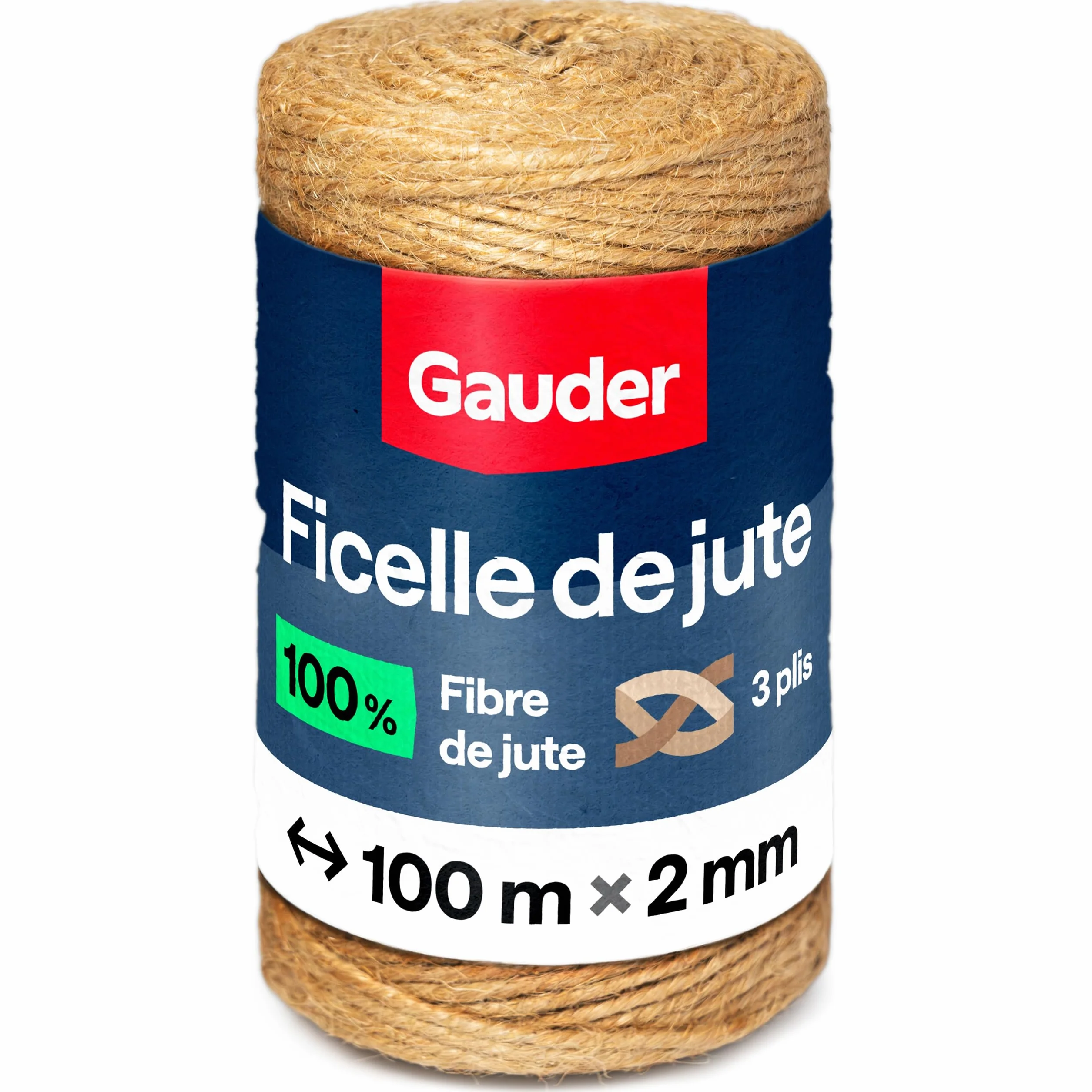 GAUDER Ficelle de Jute Naturelle (100 m x 2 mm) – Corde de Jardin & Lien pour Plantes – Fil de Jute pour macramé & DIY – Ficelle d'emballage – Décoration Naturelle