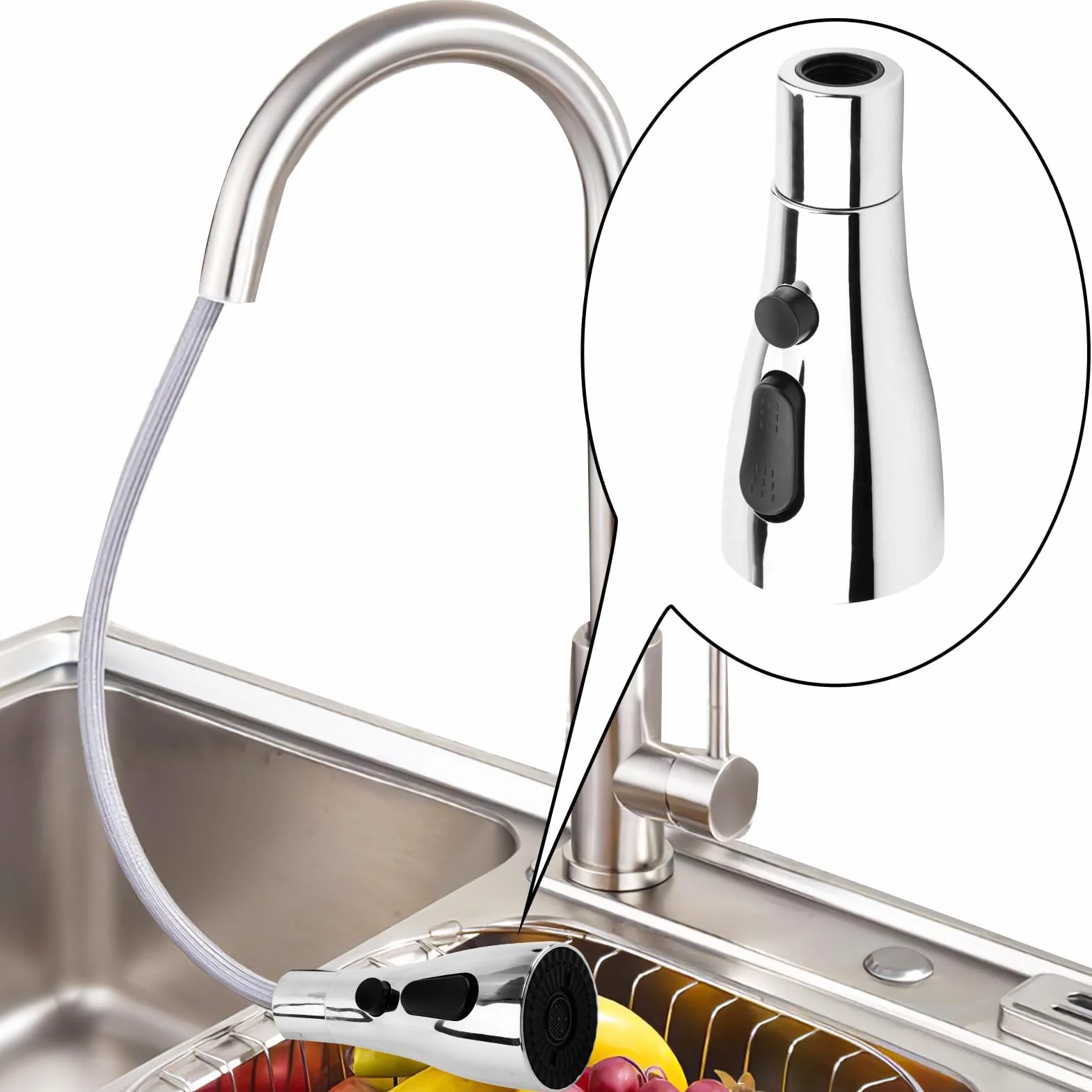Douchette Robinet Cuisine 3 Modes avec 11 Adapteurs G1/2'' Extractible Rétractable