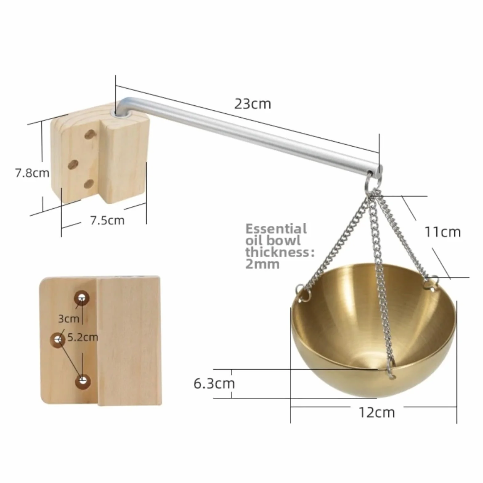 Bol aromatique pour sauna en acier inoxydable 304 500 ml doré avec support en bois de cèdre