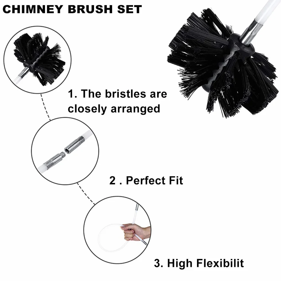 Kit de Ramonage Poêle à Granulés 6m Brosse Nettoyage Cheminée 100mm Conduits