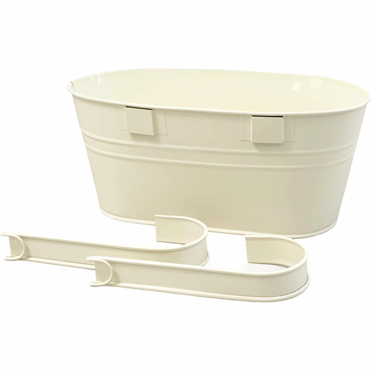 Lot de 5 Pots de Fleurs Suspendus en Métal Beige pour Balcon - Jardinière Suspendue avec 2 Trous de Drainage - 27x14,5x12 cm - Intérieur et Extérieur