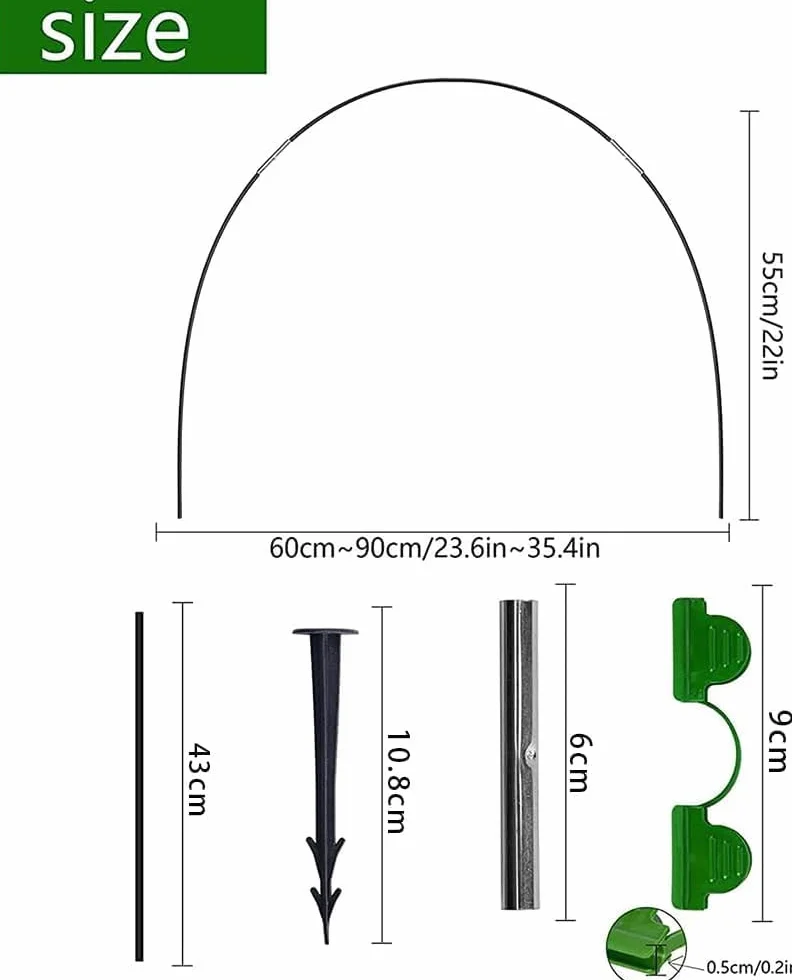80pcs Cerceau Serre Jardin,43cm Tunnel Culture pour Plantes, Cerceau Jardin, Tunnel Jardin Arceaux, Support Cerceaux Serre Jardin, Arceaux Serre Tunnel avec Pointes et Clips (A)