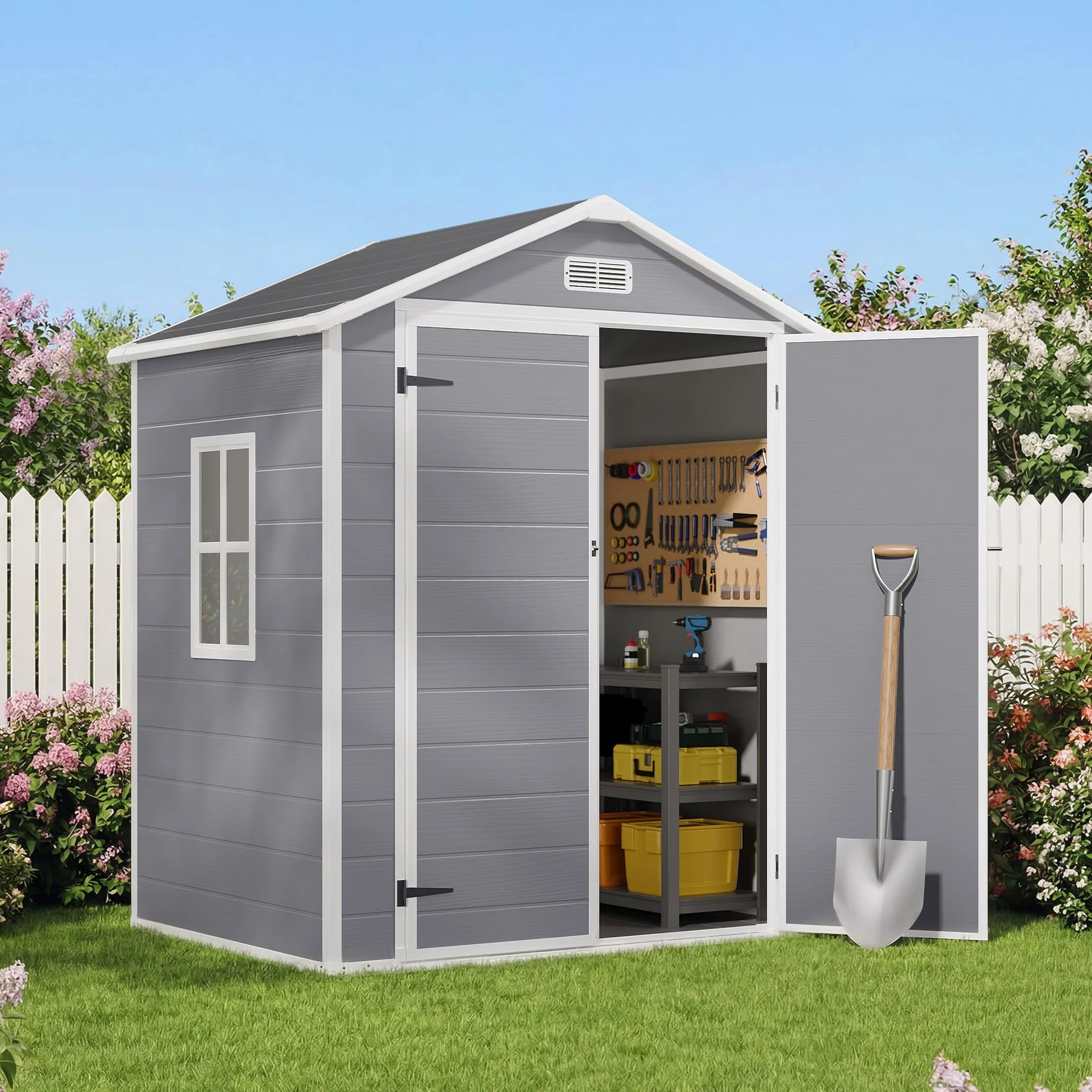 Xbro Abri de Jardin Résine 173 x 125 x 210 cm 2,2 m² Système de Ventilation Base Renforcée Fenêtres Verrou de Sécurité Gris