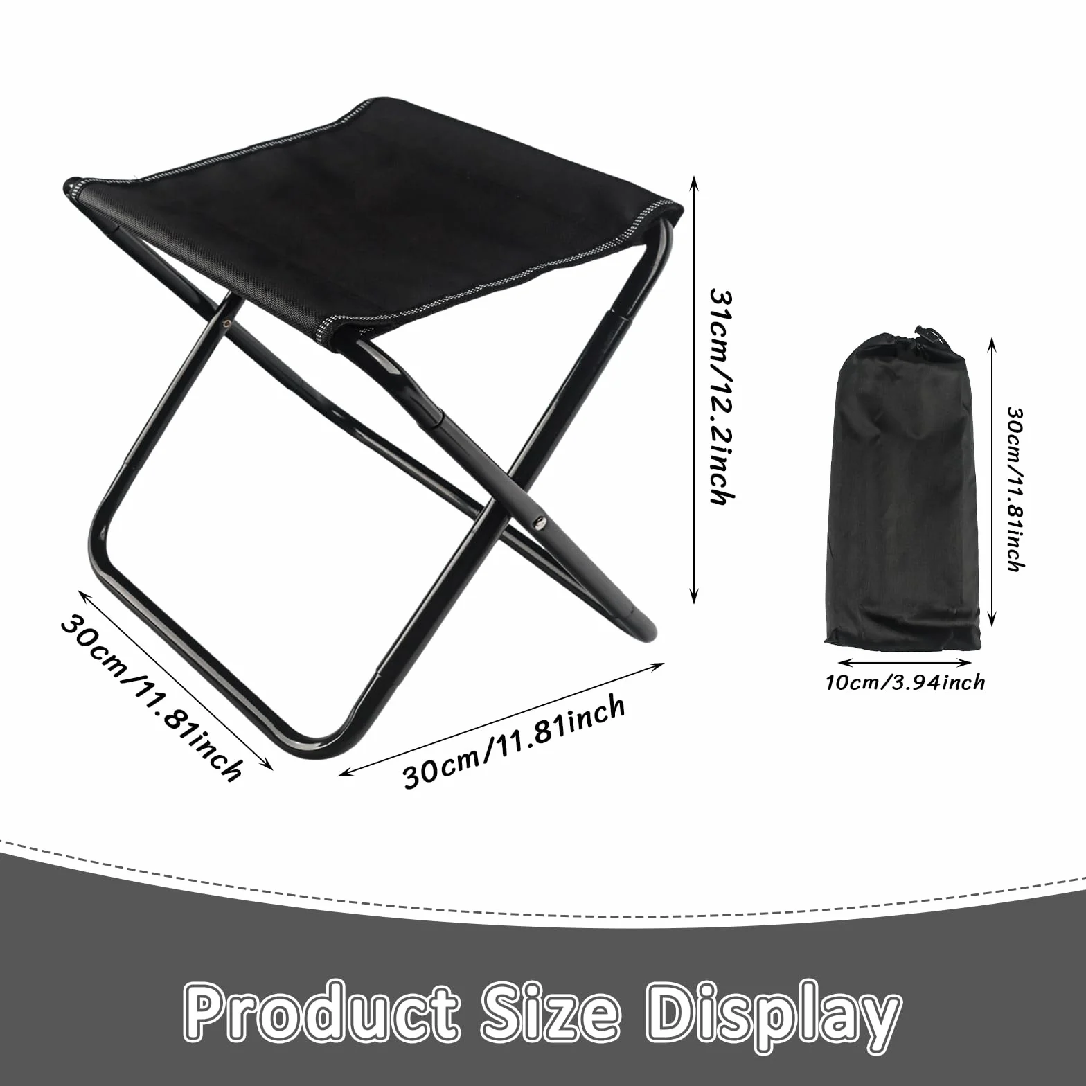 Tabouret de Camping Pliant - 30cm Mini Tabouret De Camping Pliable - Renforcé, Tabouret Pliant Portable avec Sac de Rangement - Pour Extérieur, Pêche, Pique-Nique, Randonnée, Jardin, Plage