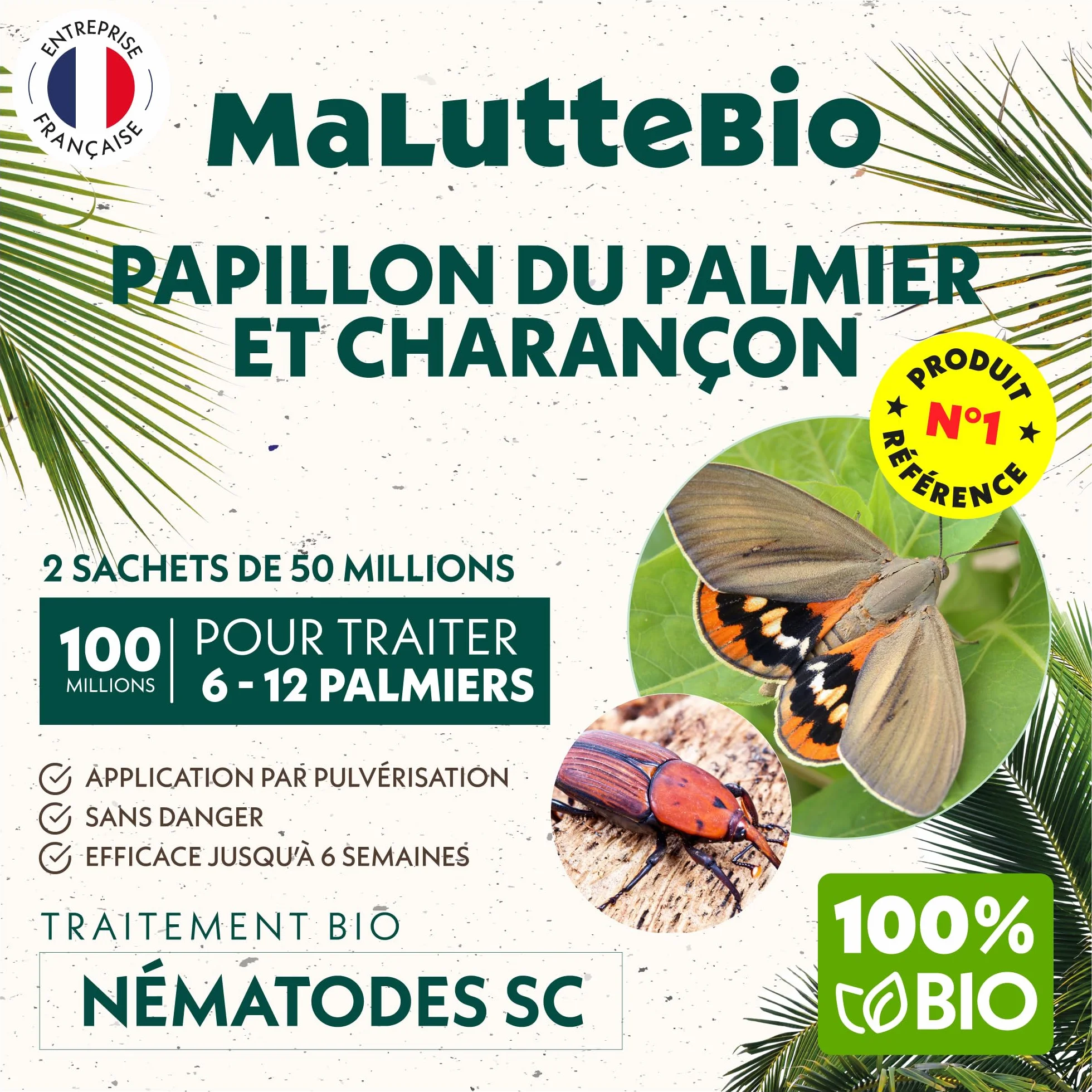 Nématodes Papillon du palmier et Charançon Rouge - Traitement 6-12 palmiers (100M)