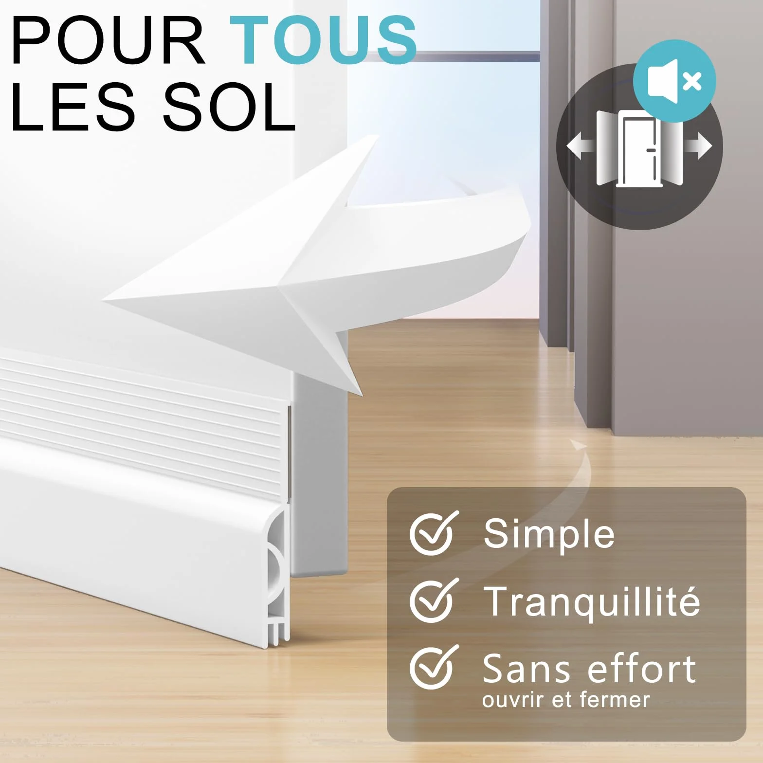 Bas de porte anti-courant d'air étanchéité boudin isolant Blanc 1M