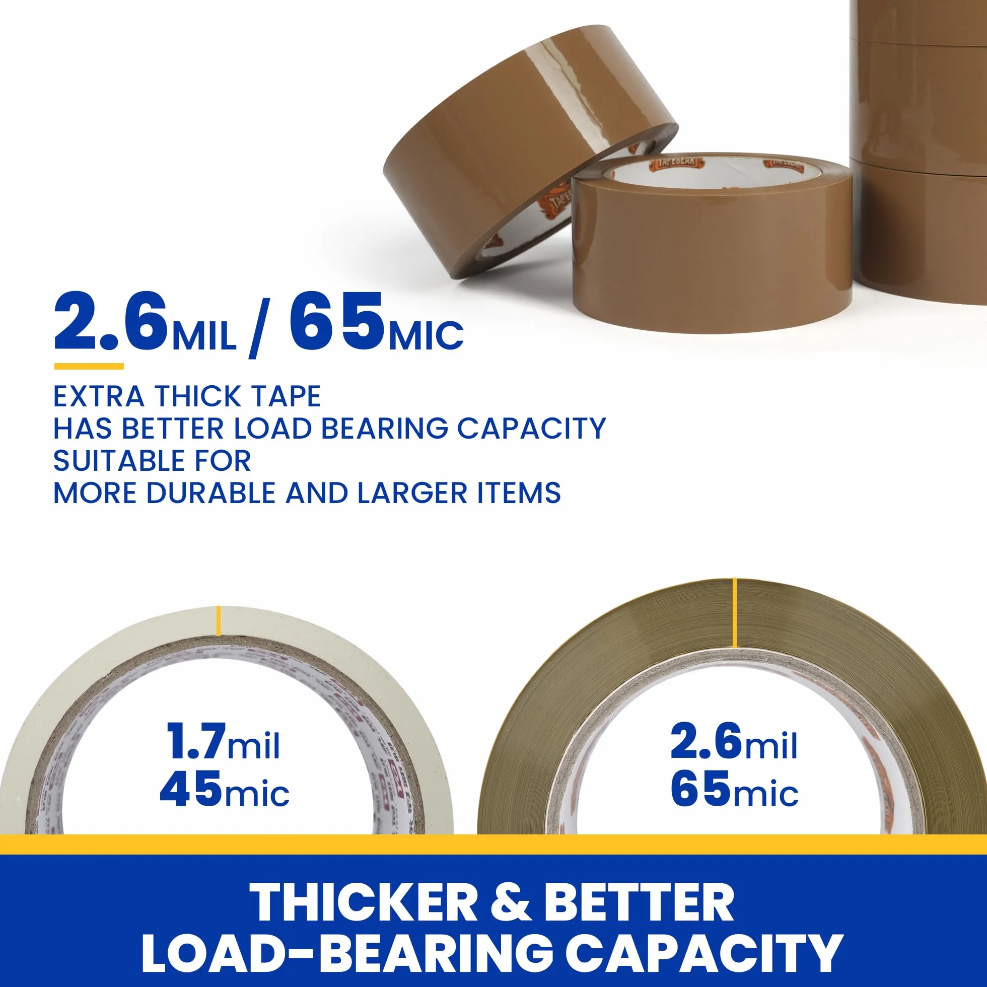 TAPEBEAR Ruban d'Emballage Marron 66 µm 48 mm x 50 m Lot de 12 Rouleaux