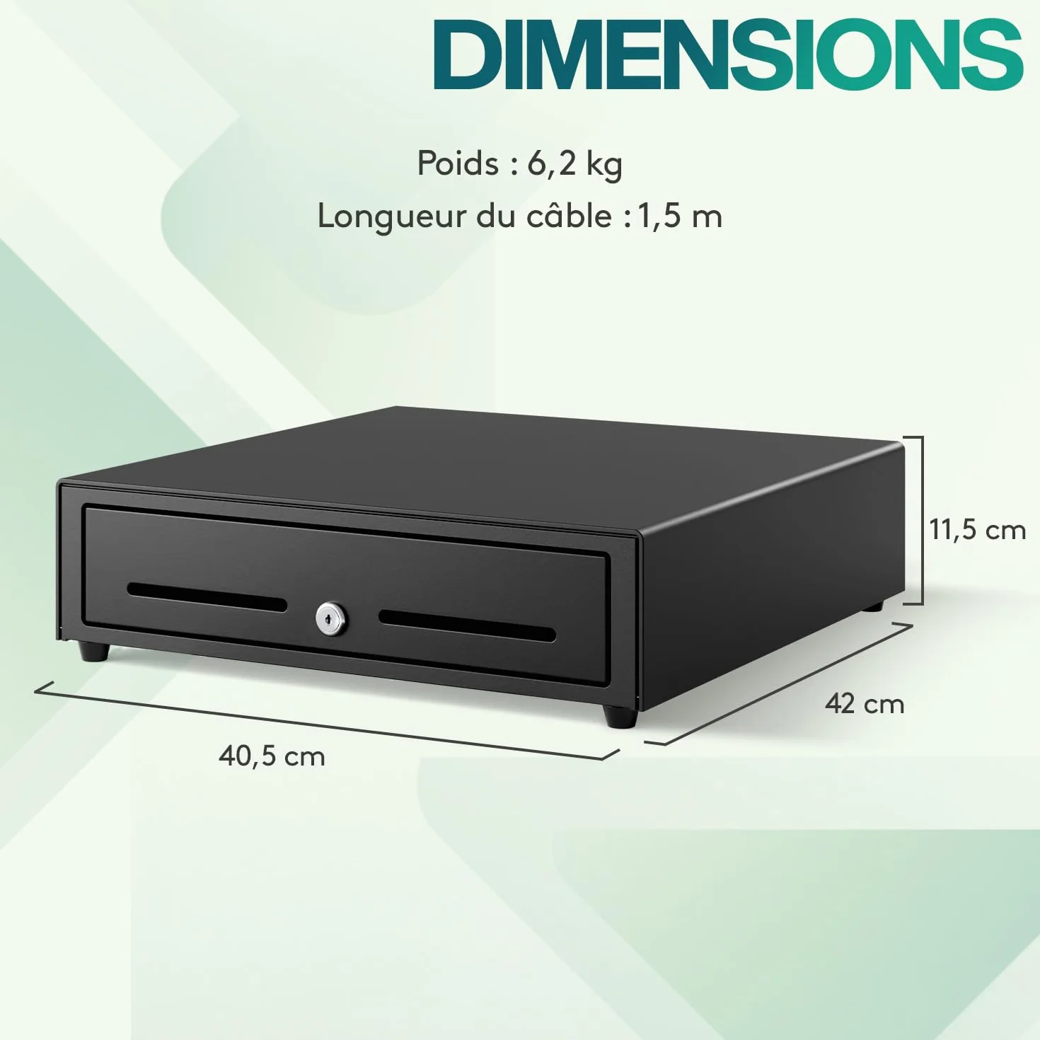 ACROPAQ Tiroir caisse métal robuste 42 x 41 x 10 cm 8 cases pièces 4 billets sans courant