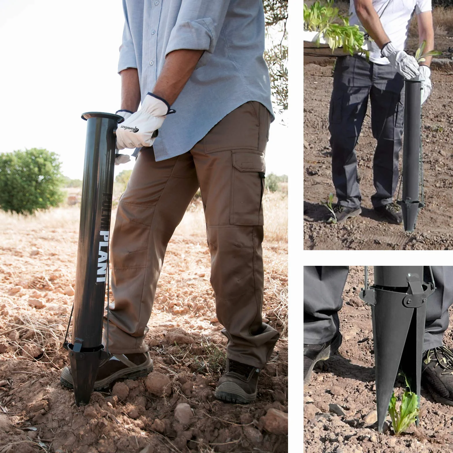 Kamikaze Plantoir Manuel Bulbes et Légumes Double Poignée avec Mécanisme de Dégagement Automatique. Planteur Facile à Utiliser. Acier Ultra Robuste et Léger avec Peinture EPOXY Résistante au Soleil