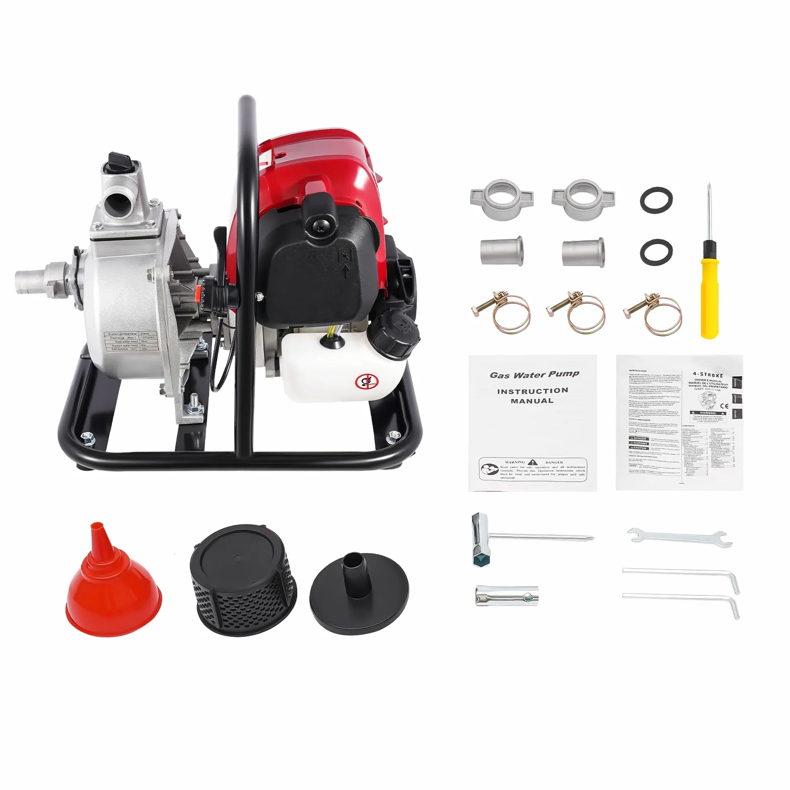 Pompe à eau à essence 4 temps 38 CC 1200 W 8500 tr/min centrifuge portable