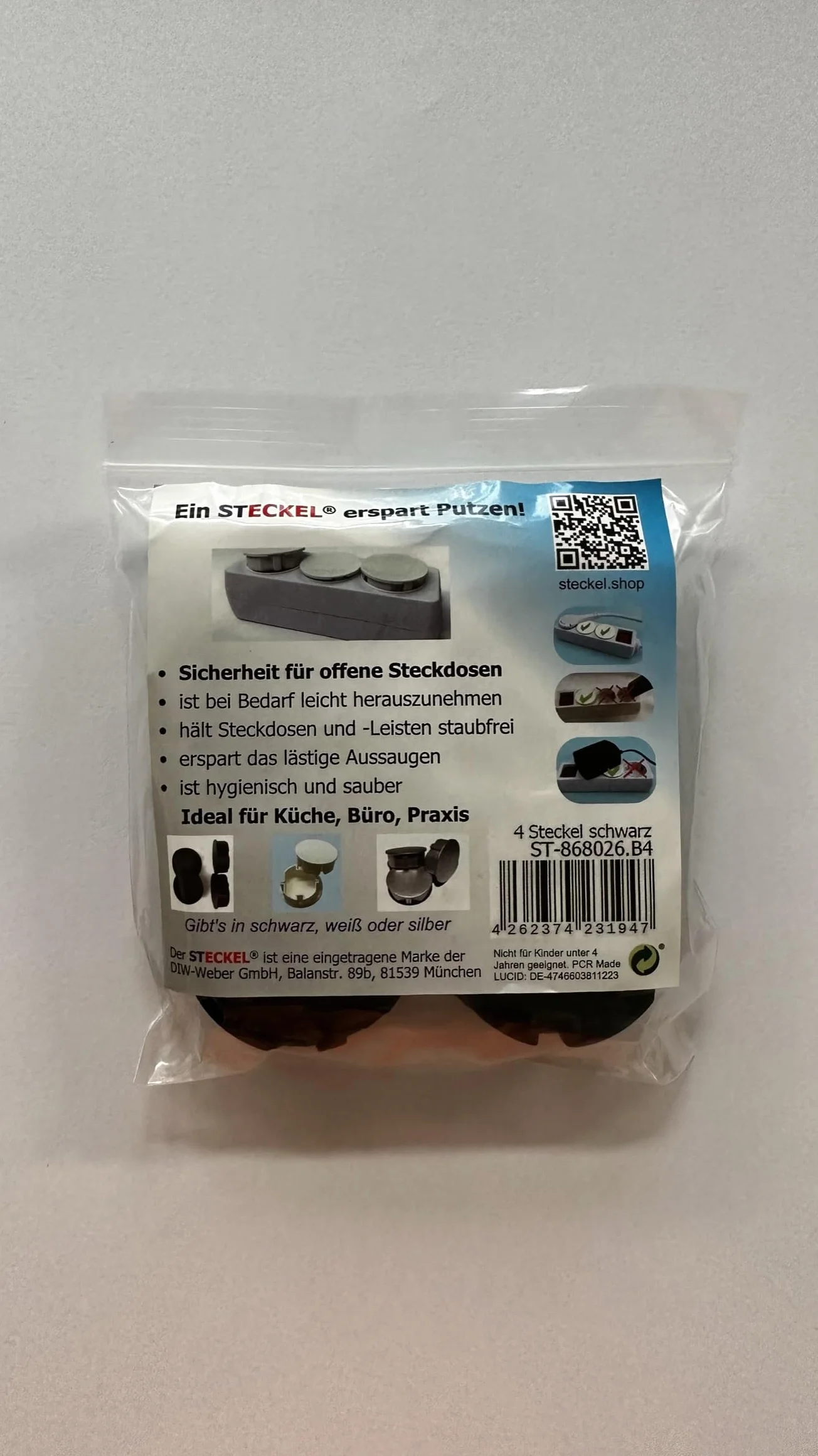 Lot de 4 couvercles anti-poussière Schuko Noir Protection anti-éclaboussures