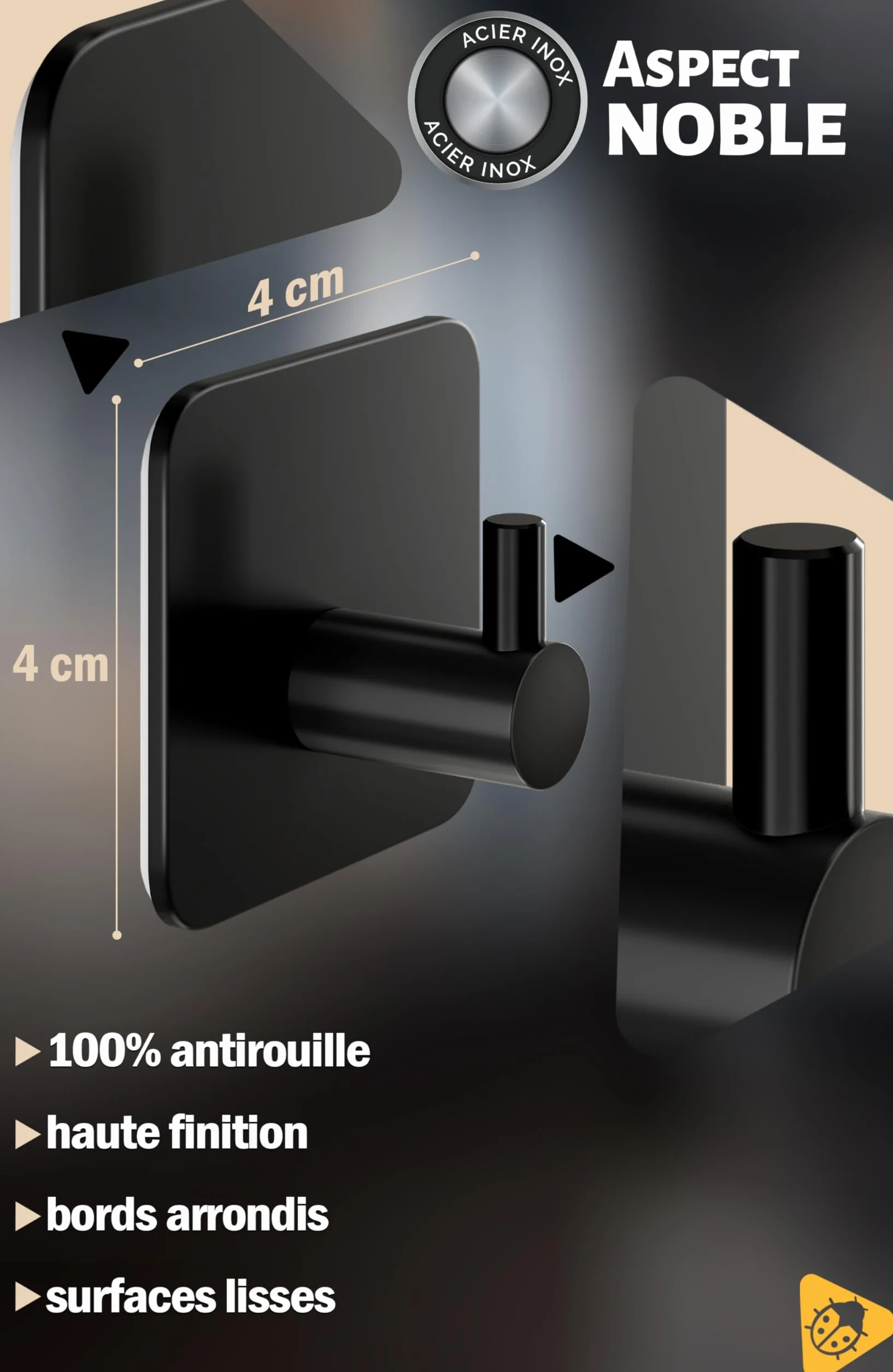 Menz Porte Serviette Crochet Adhesif Mural Acier Inox Noir Imperméable 6 Pièces Salle de Bain Cuisine