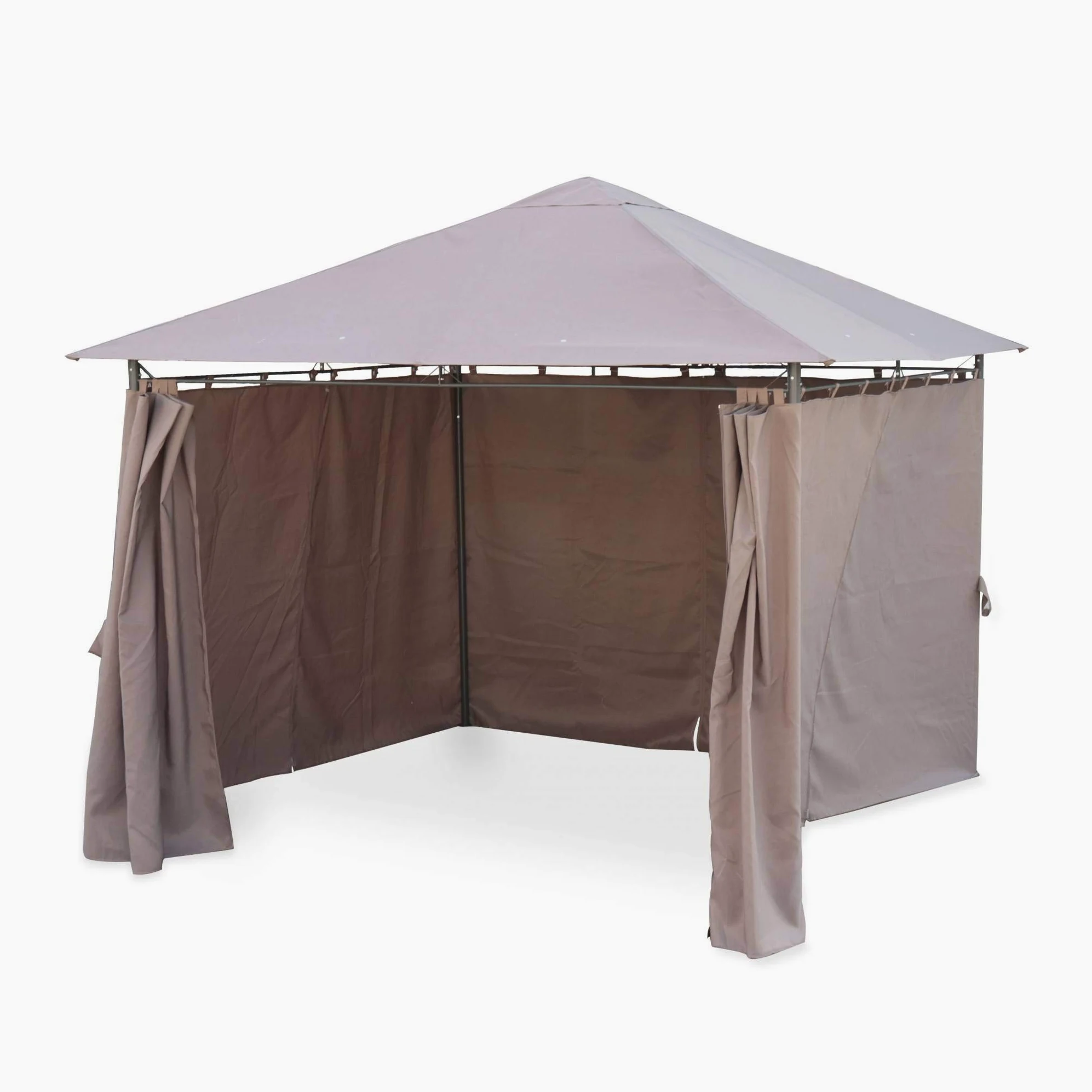 sweeek Alice's Garden - Tonnelle 3x3 m - Elusa - Toile Taupe - Pergola avec Rideaux. Tente de Jardin. Barnum. chapiteau. réception