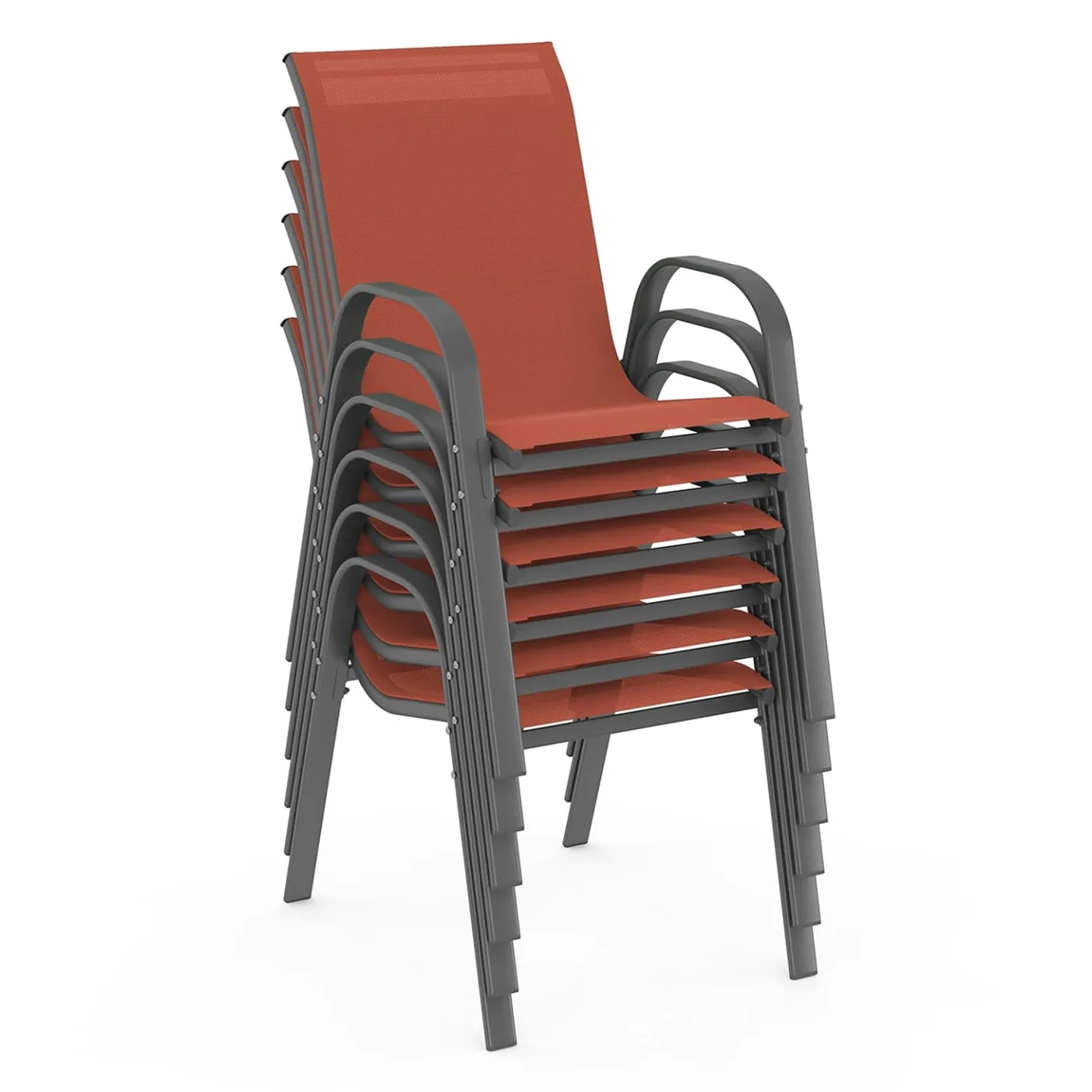 IDMarket - Salon de Jardin Madrid Table 150 CM et 6 chaises empilables Terracotta et Gris