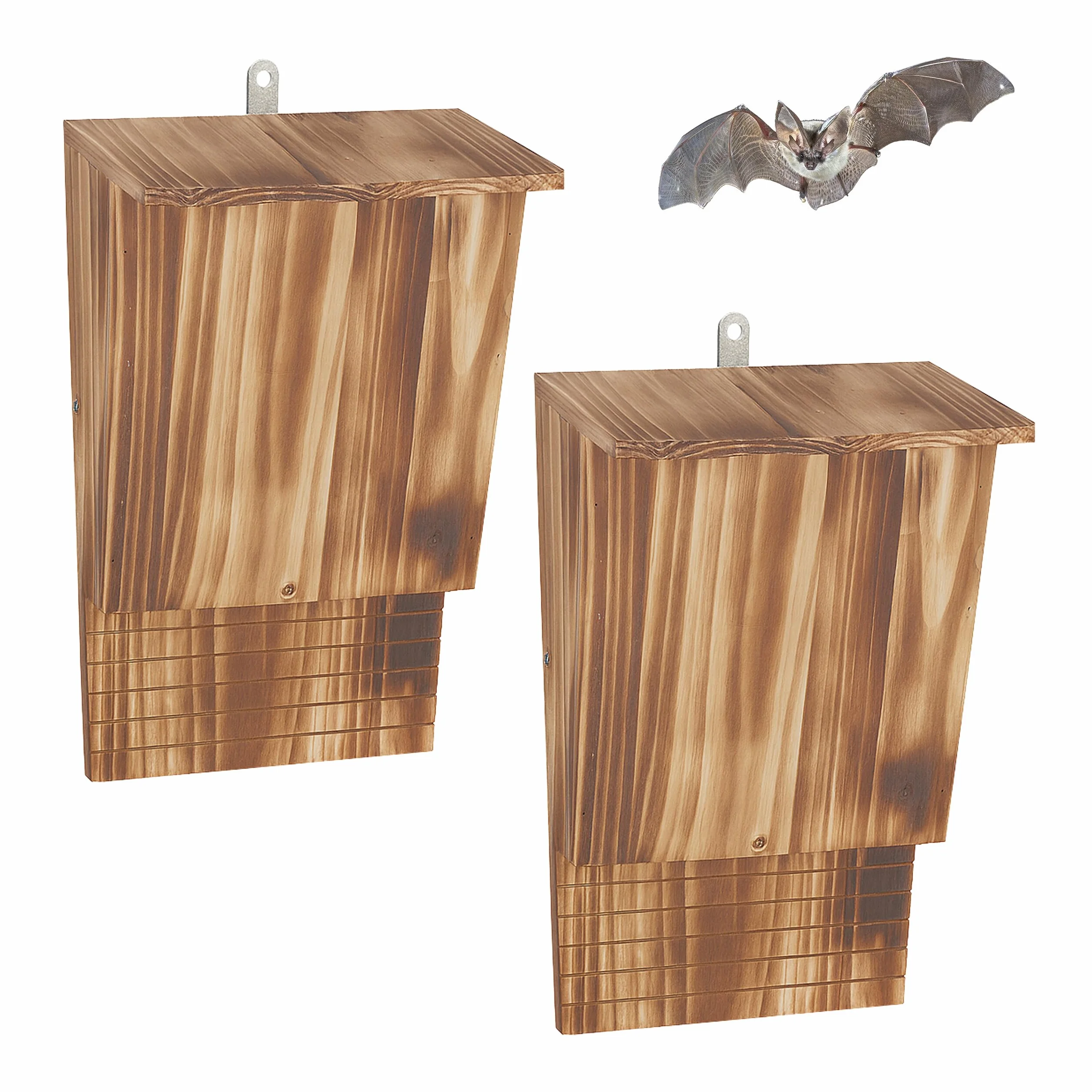 Relaxdays Nichoirs pour Chauves-Souris Lot de 2 34 x 22,5 x 12,5 cm Finition brûlée Naturel