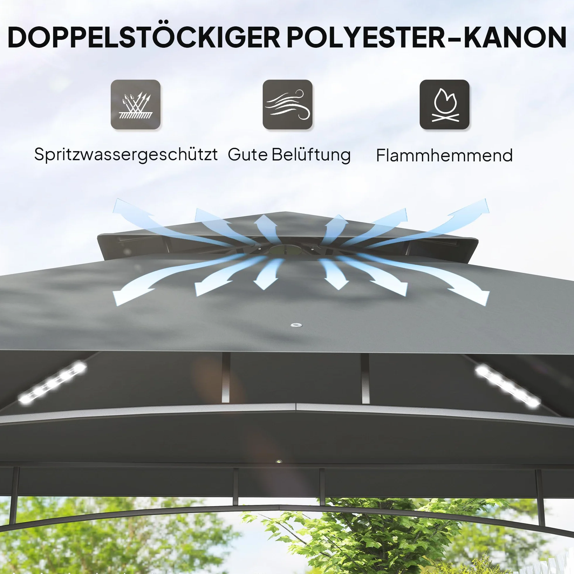 Outsunny Pavillon de barbecue avec LED 240 x 150 x 258 cm hydrofuge ignifuge toit double couche étagères latérales protection UV