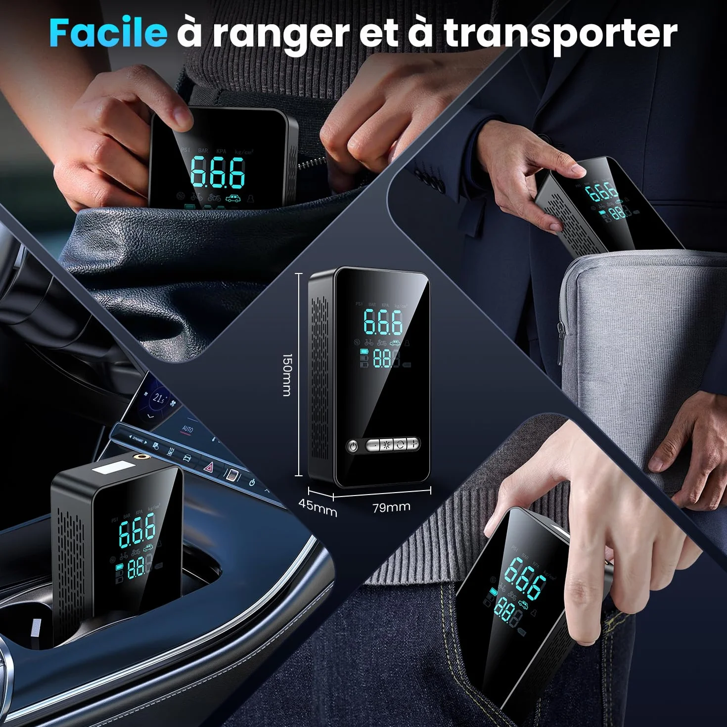 Gonfleur Pneus Voiture Sans Fil 150 PSI Compresseur Air Portatif Batterie Rechargeable