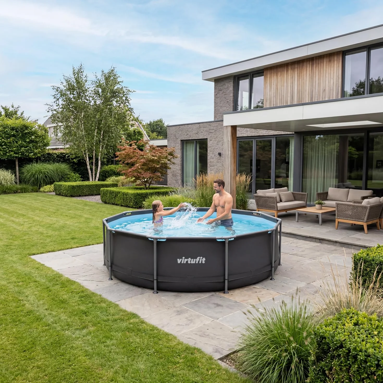 VirtuFit Piscine Ronde Noir Ø244 x 76 cm avec Filtre