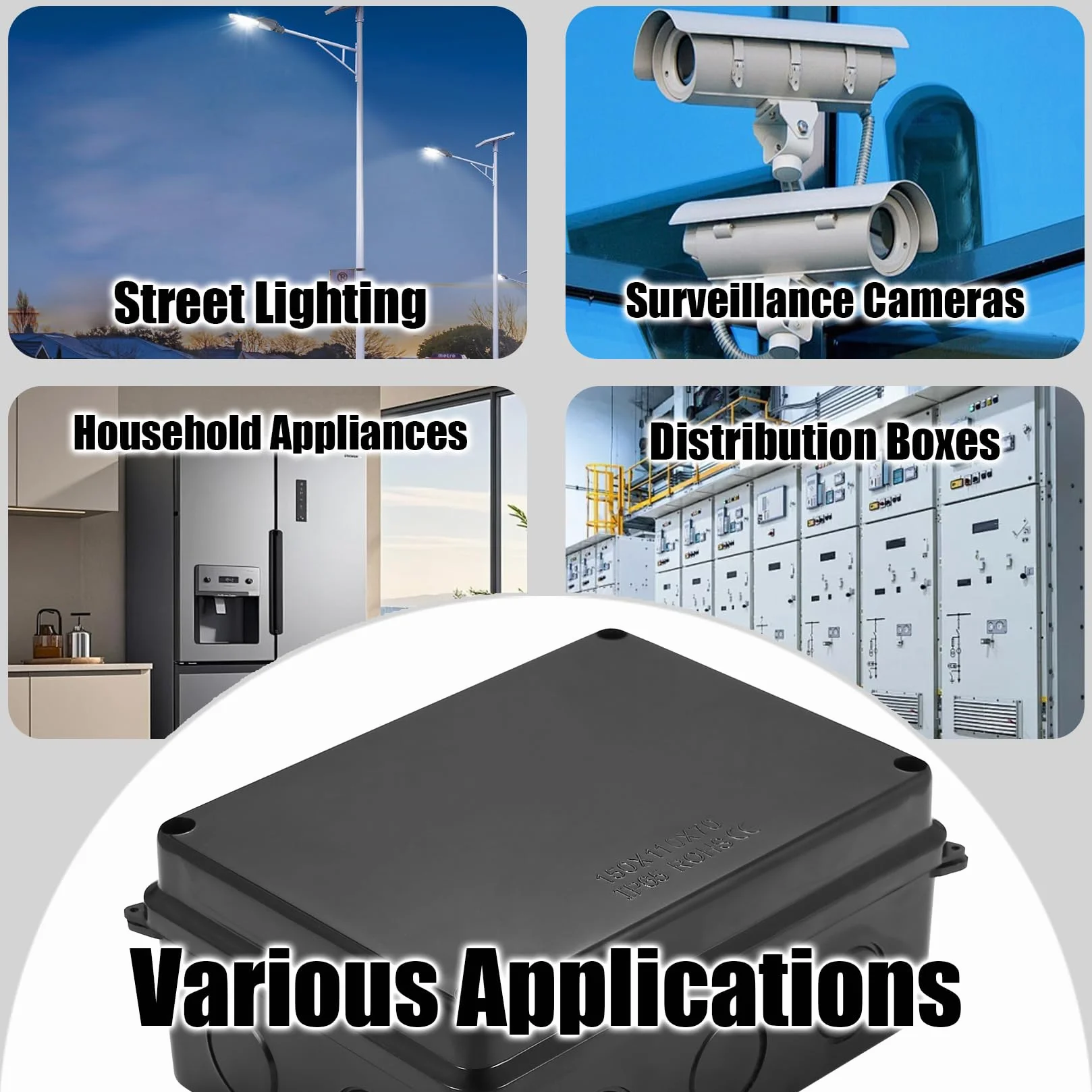 Boite de Dérivation étanche IP65, Connecteur Electrique Etanche pour Câble Extérieure Noire