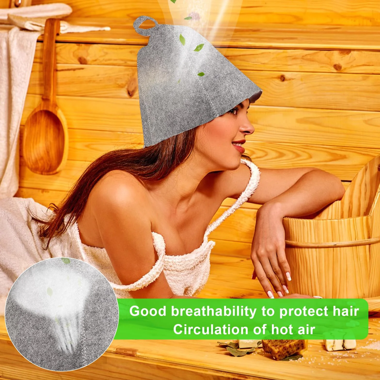 Chapeau de Sauna en Feutre Bonnet Respirante Anti-chaleur pour Homme et Femme 2 Pièces
