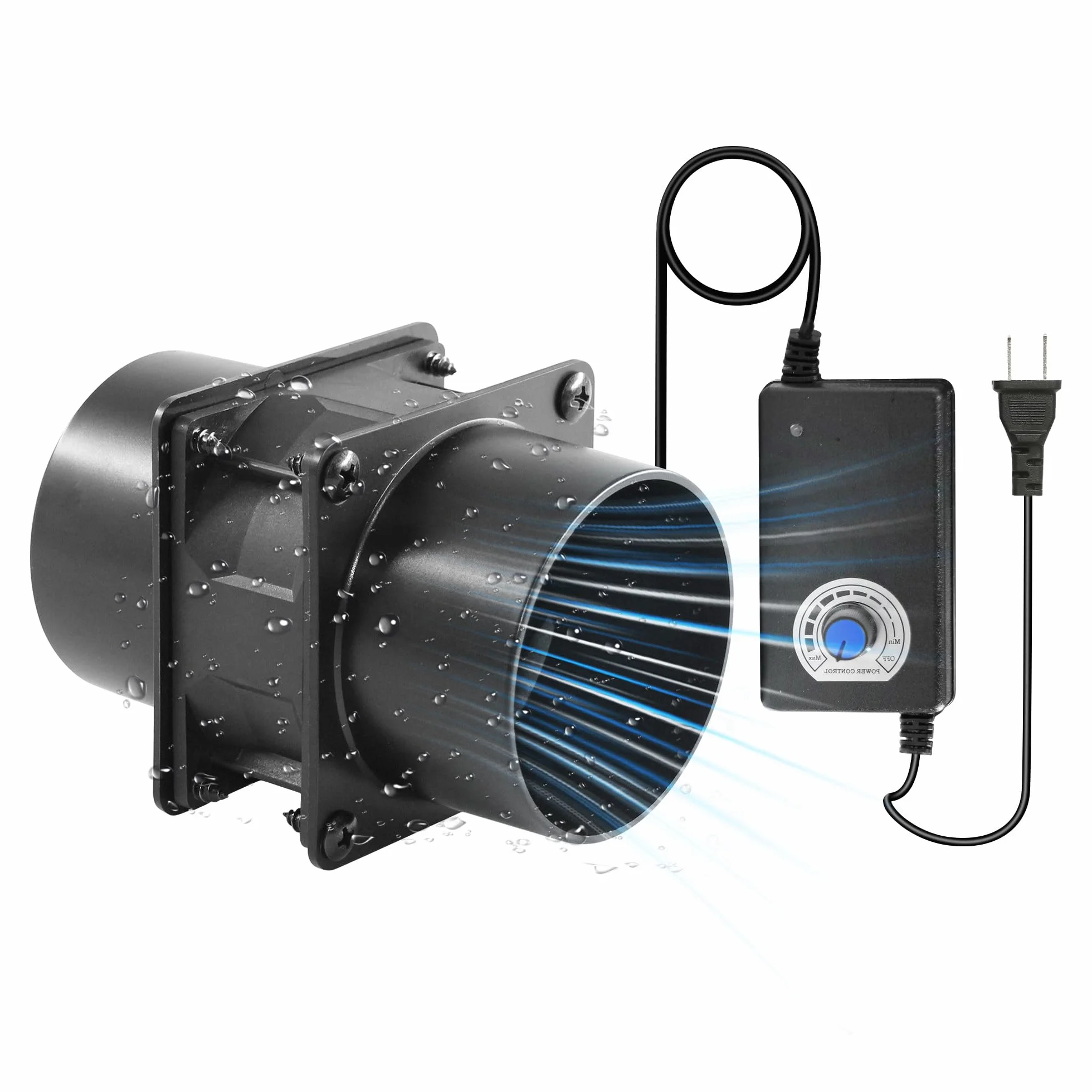 Ventilateur de conduit d'échappement 8 cm 12 V CC avec contrôle de vitesse, lot de 2 brides 7,6 cm pour extracteur de vapeur